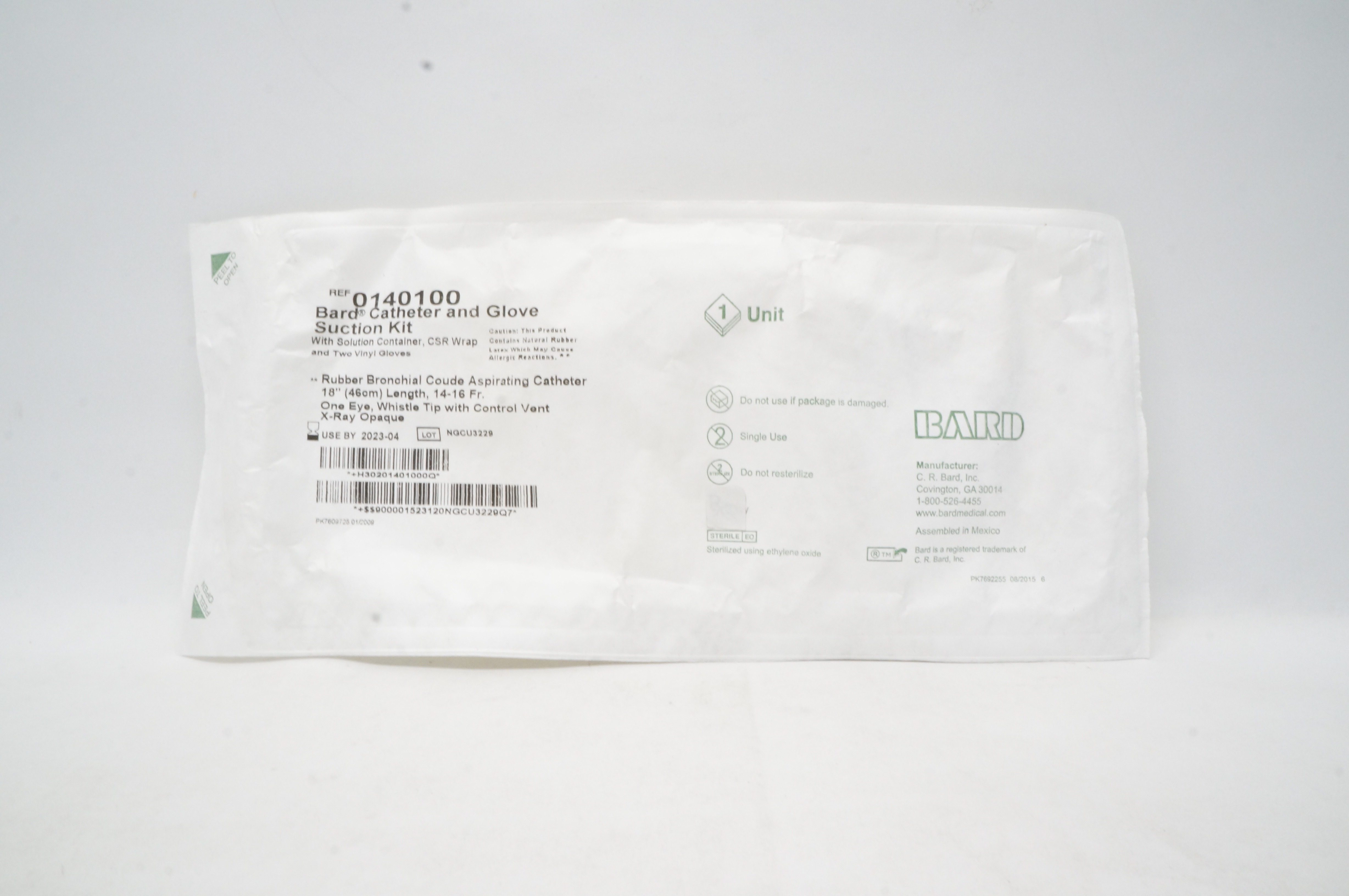 Bard 0140100 Bronchial Cath. And Glove Suction Kit, 18inch Length, 14-16Fr.