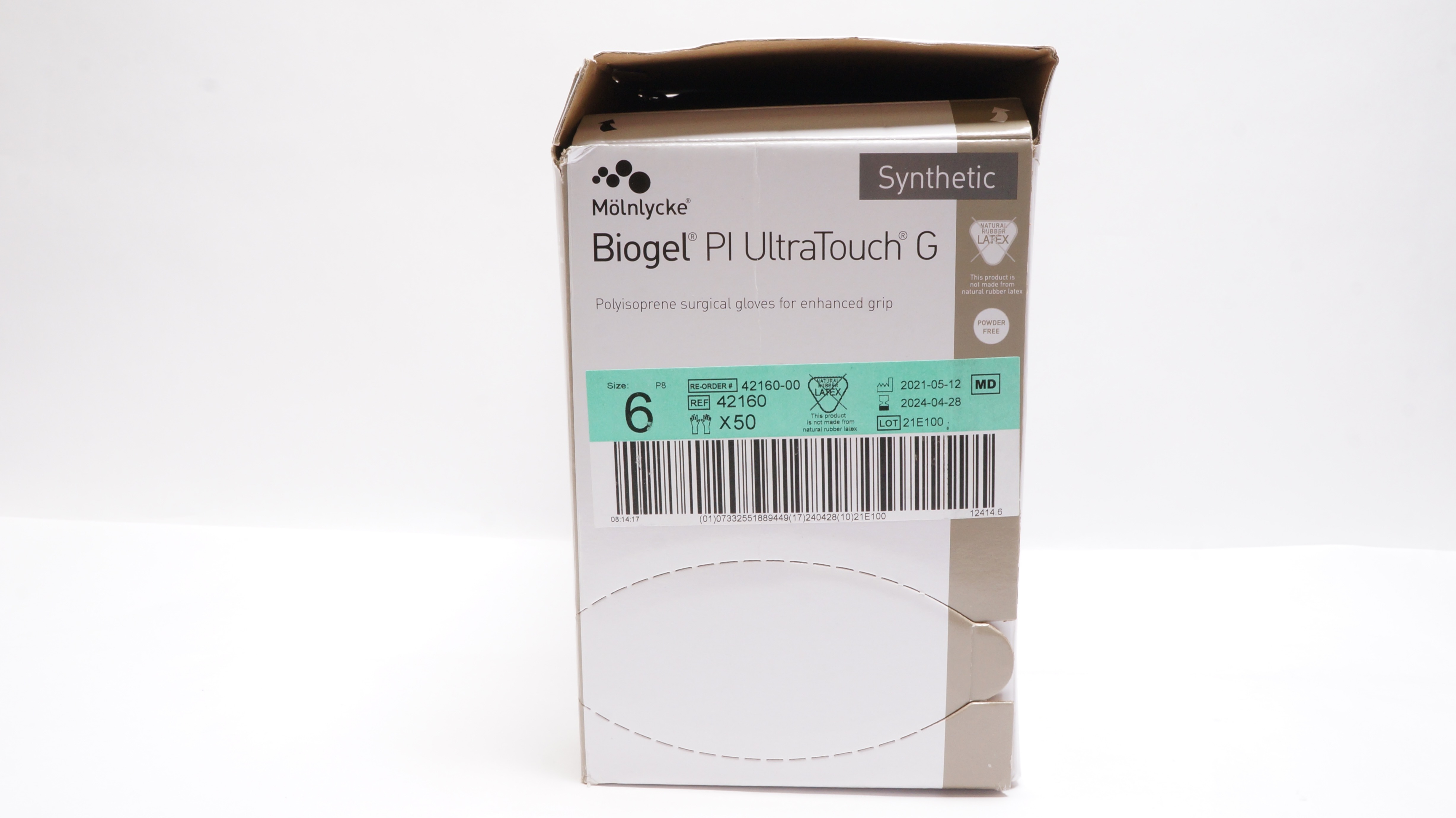 Molnlycke 42160 Biogel Pl UltraTouch G Surgical Gloves, Size 6 - Box of 50