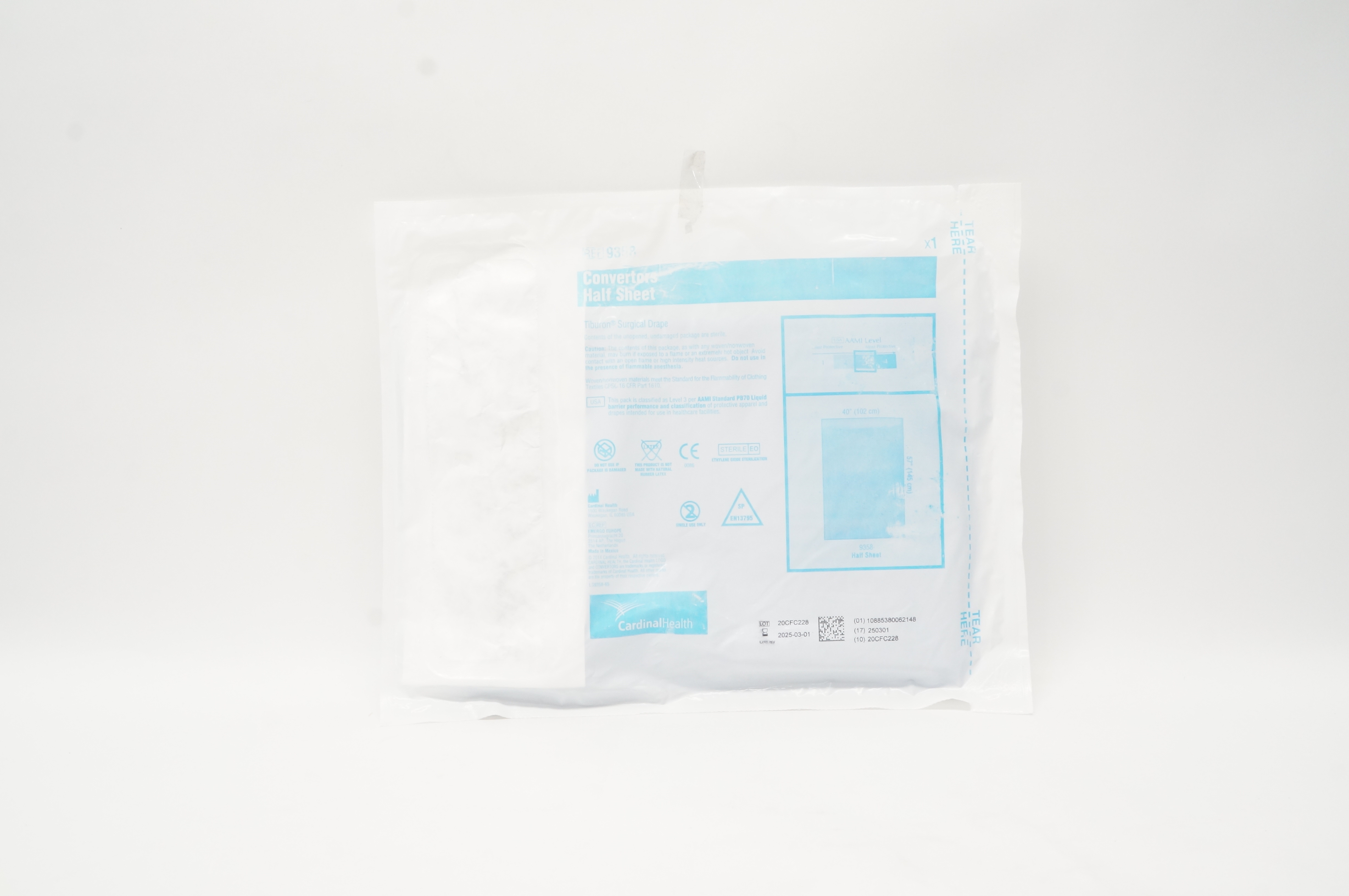 Cardinal Health 9358 Convertors Half Sheet Tiburon Surgical Drape 40 x 57 inch