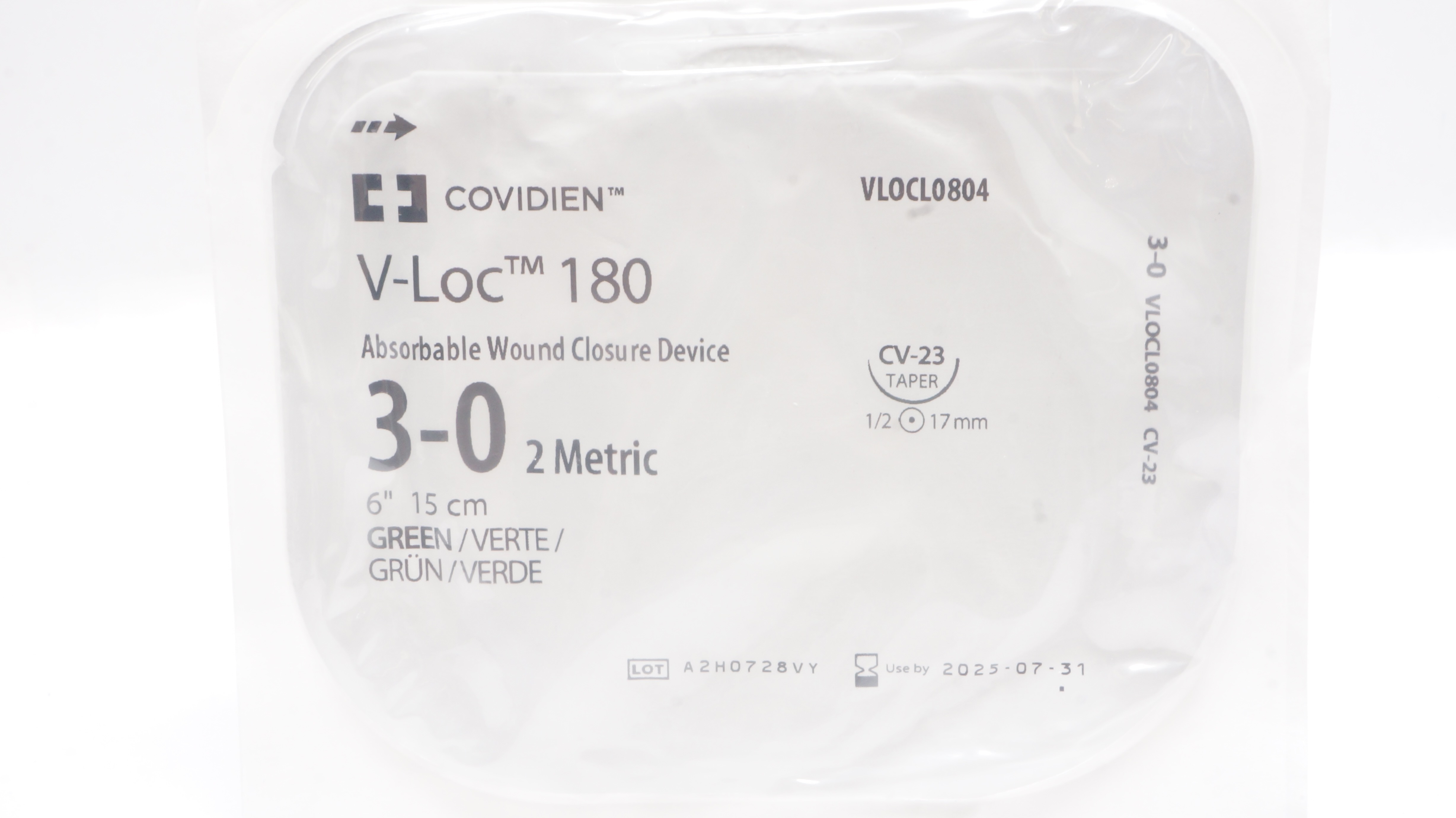 Covidien VLOCL0804 3-0 V-Loc 180 Wound Closure Device CV-23 Taper 1/2 17mm 6inch