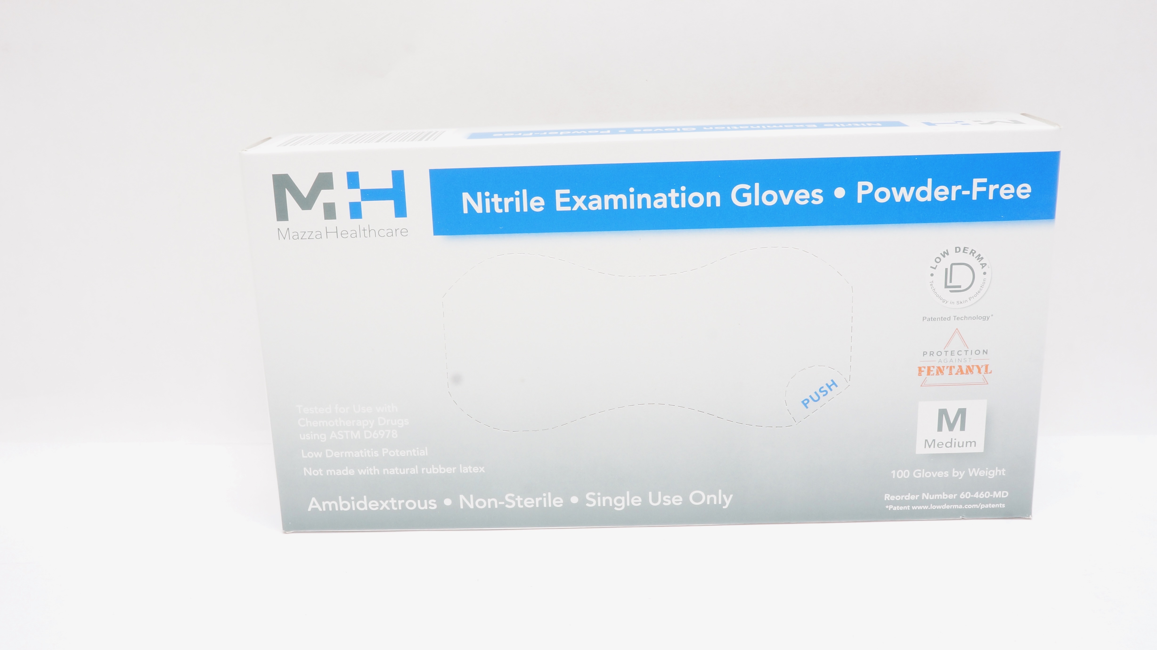Mazza Healthcare 60-460-MD Nitrile Examination Gloves, Medium - Box of 100