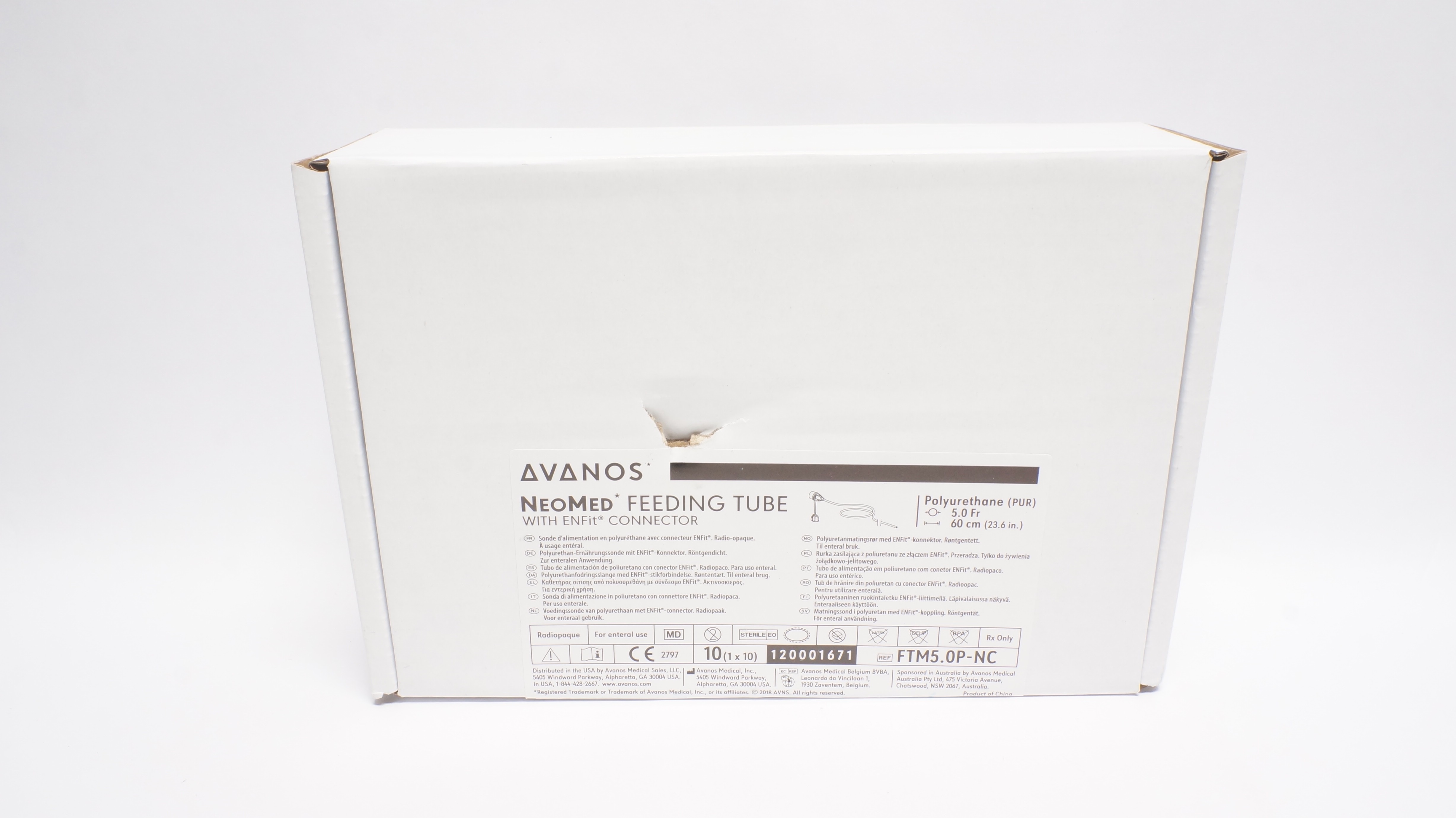 Avanos PFTM5.0P-NC NeoMed Feeding Tube w/ENFit Connector 5.0Fr 60cm-Box of 10(x)