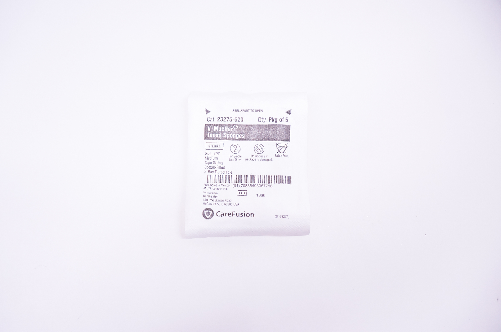 CareFusion 23275-620 V.Mueller Tonsil Sponges, Size 7/8inch - Pack of 5