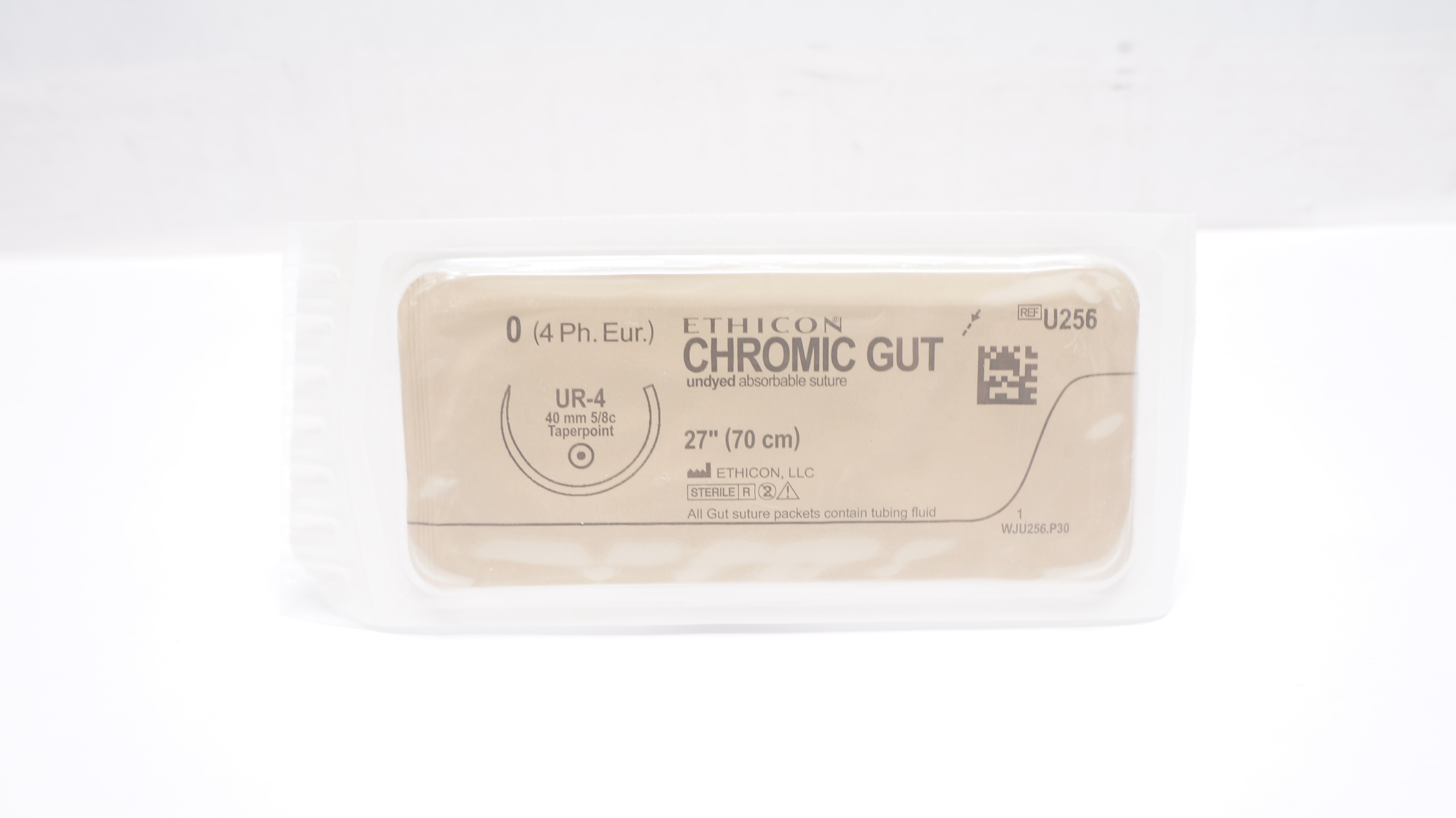 Ethicon U256 0 CHROMIC GUT Undyed Stre UR-4 40mm 5/8c Taperpoint, 27inch