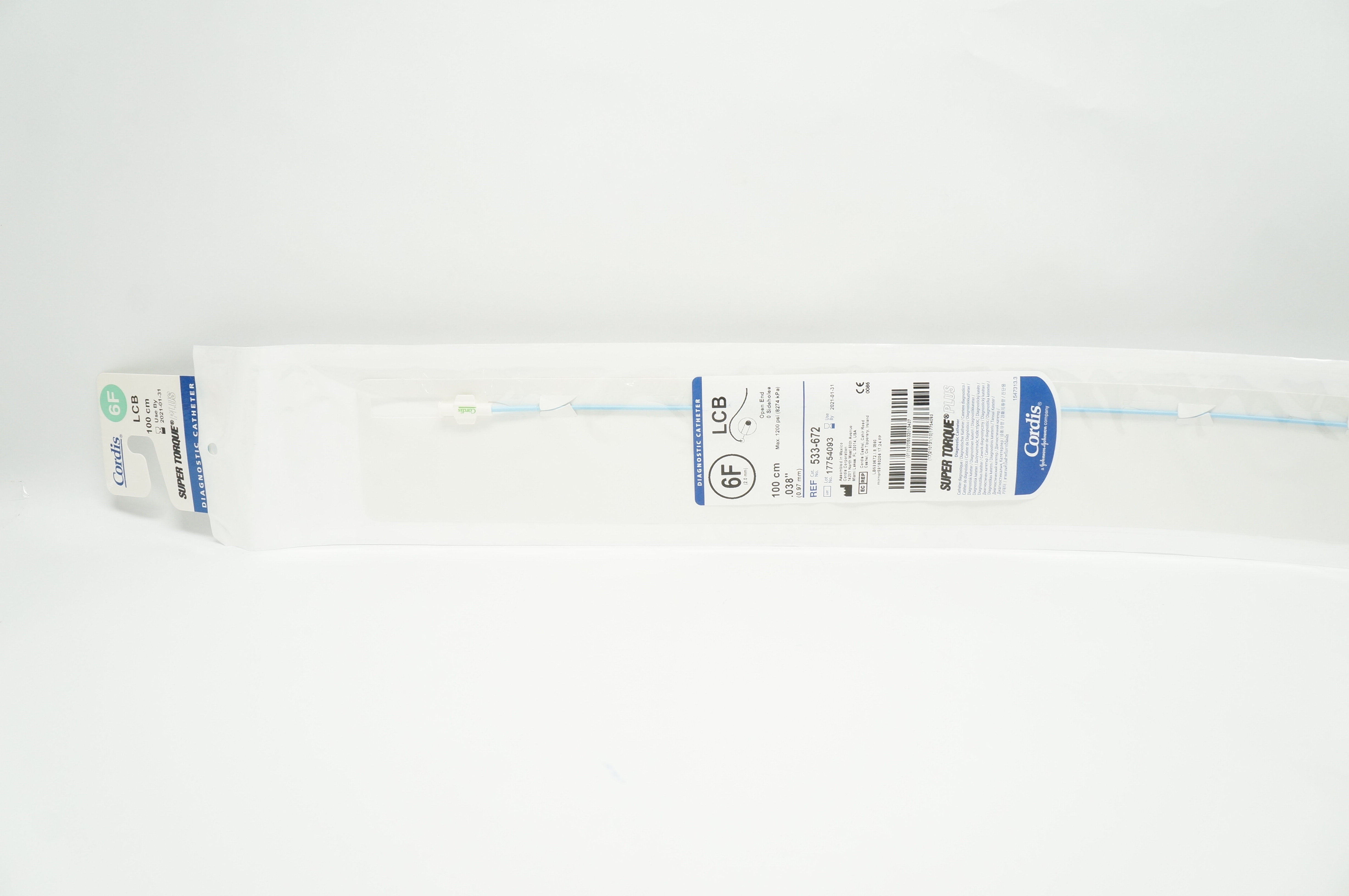 Cordis 533-672 Super Torque Plus LBC Diagnostic Cath. 6 x .038in x 100cm  (x)