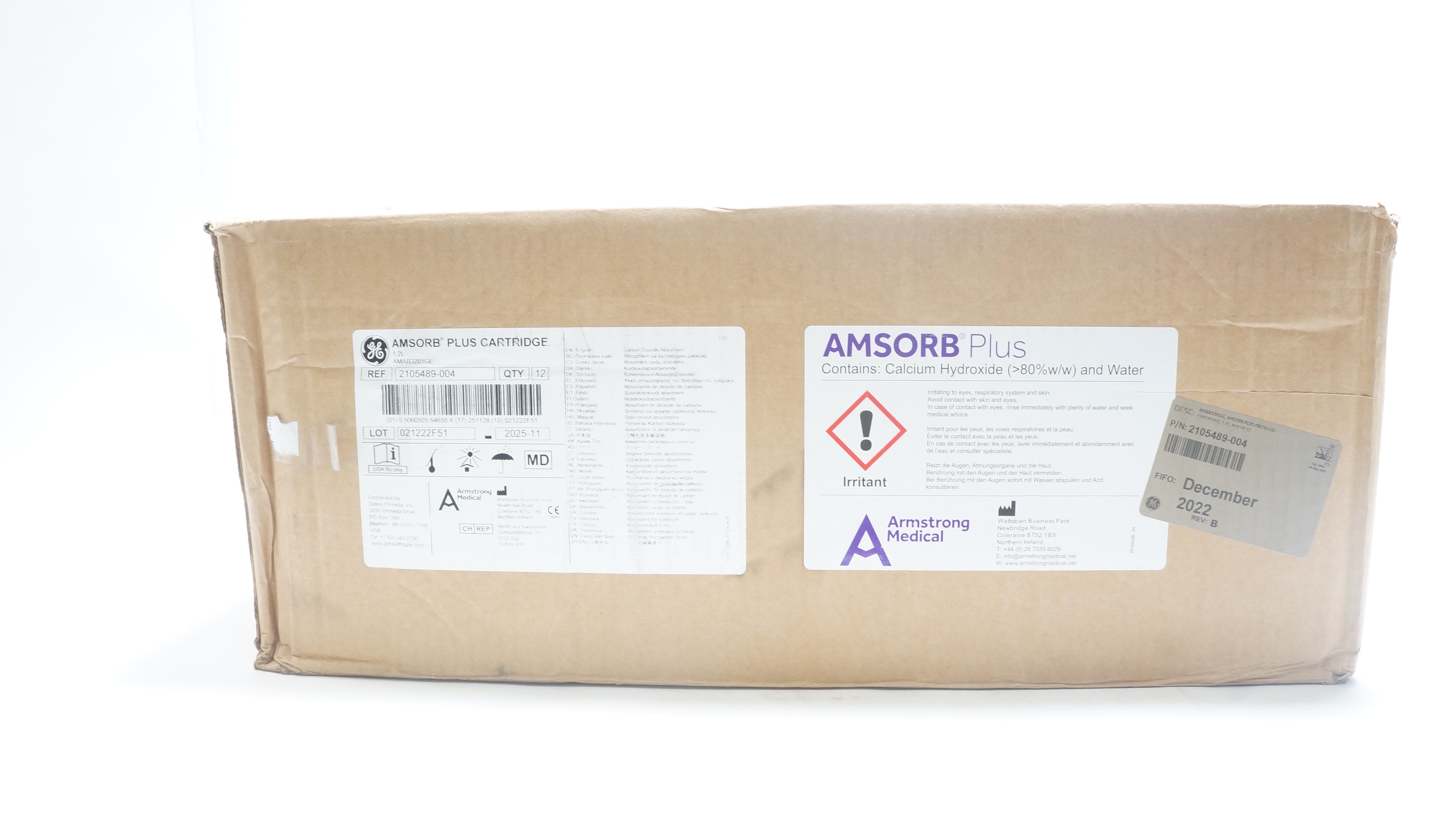 Armstrong Medical 2105489-004 GE, AMSORB Plus Cartridge, 1.2L - Case of 12