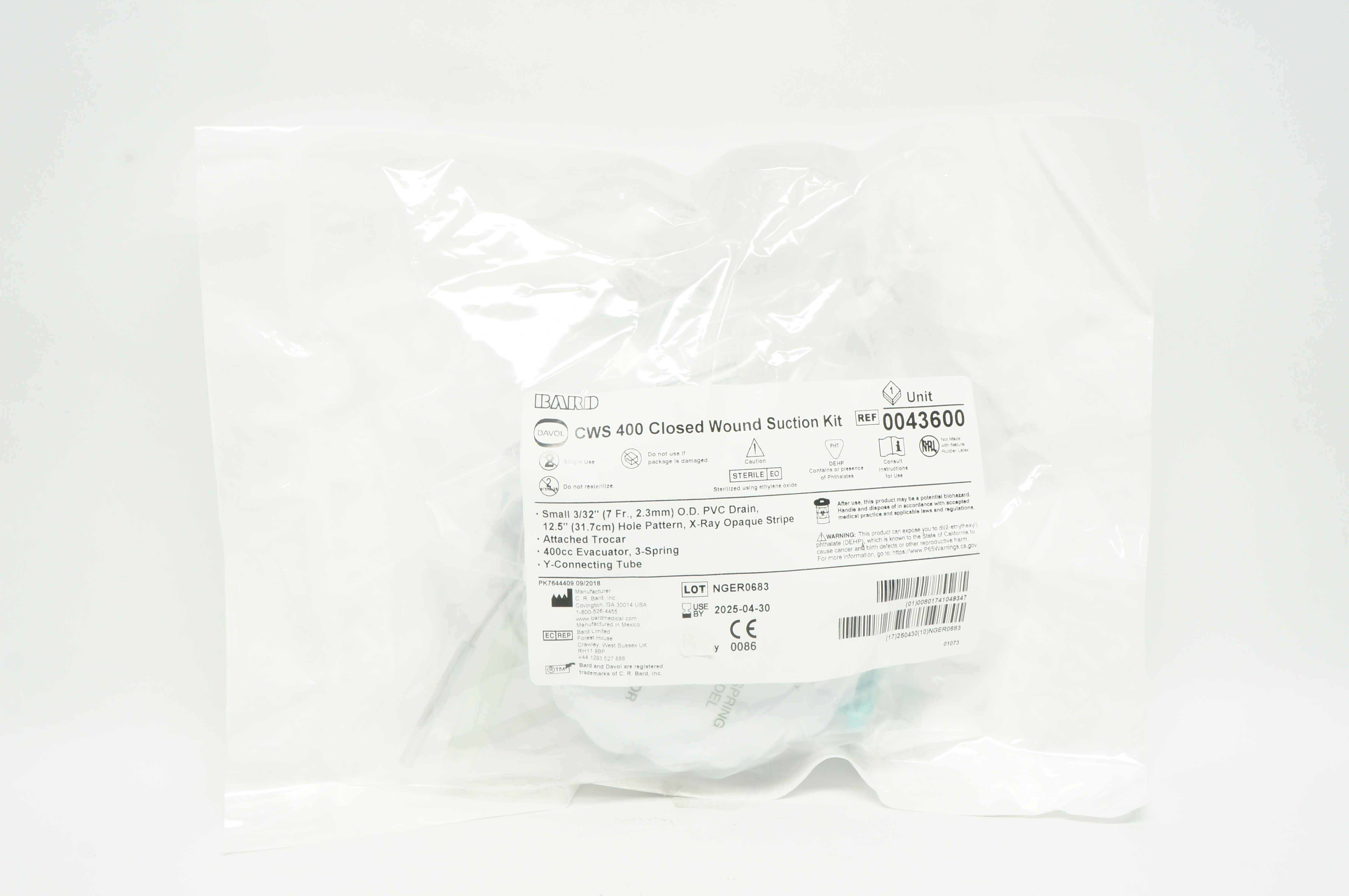 Bard 0043600 Cws 400 Close Wound Suction Kit