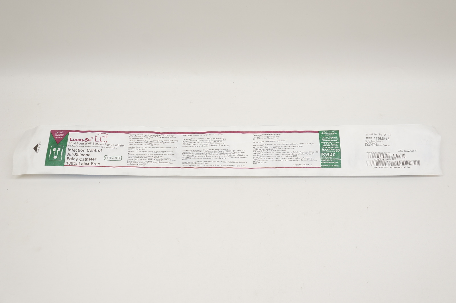 Bard 1758SI18 Infection Control Foley Cath. 18Fr. 5cc Balloon (x)