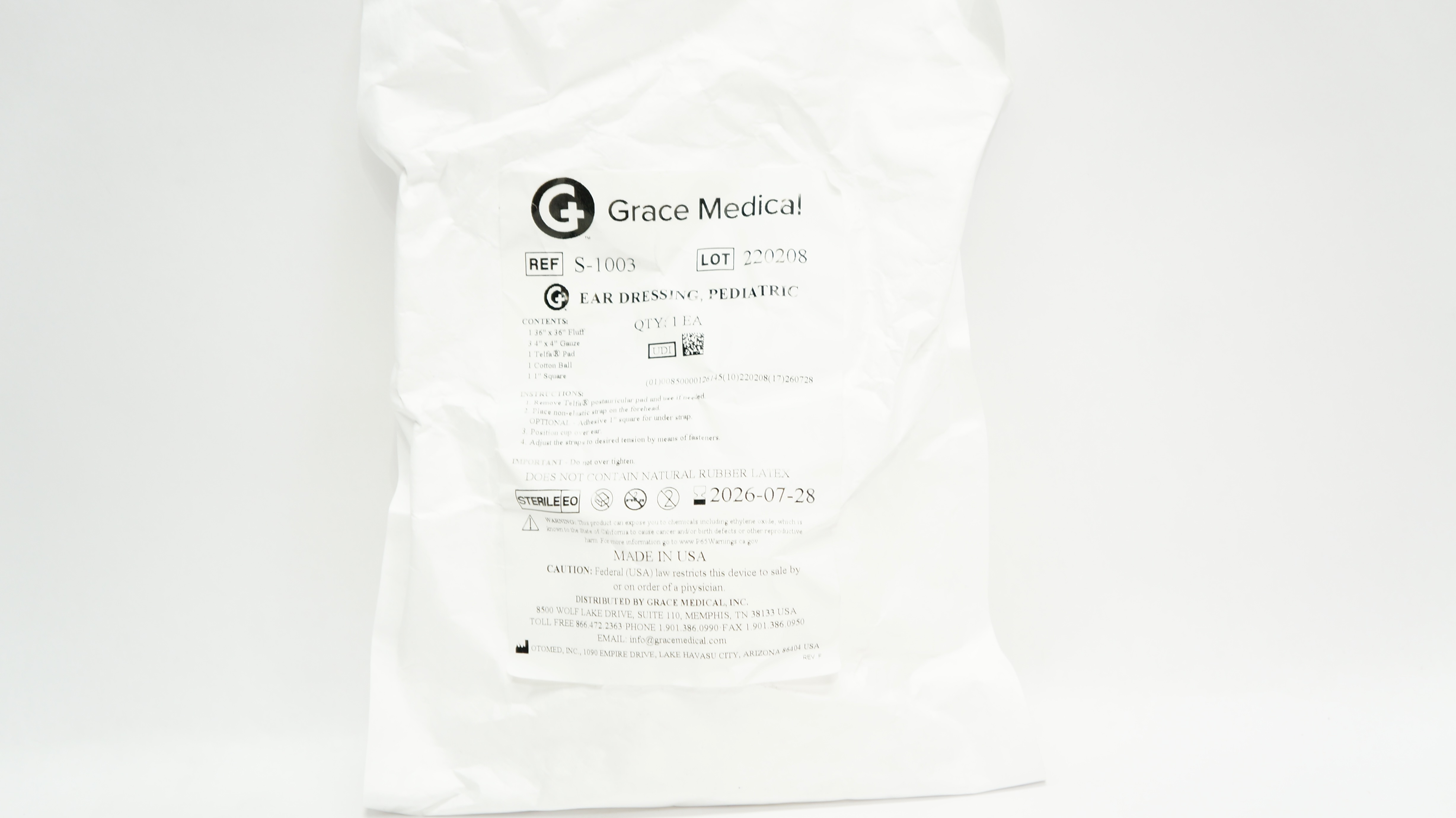OTOMED S-1003 Grace Medical Ear Dressing,  Pediatric