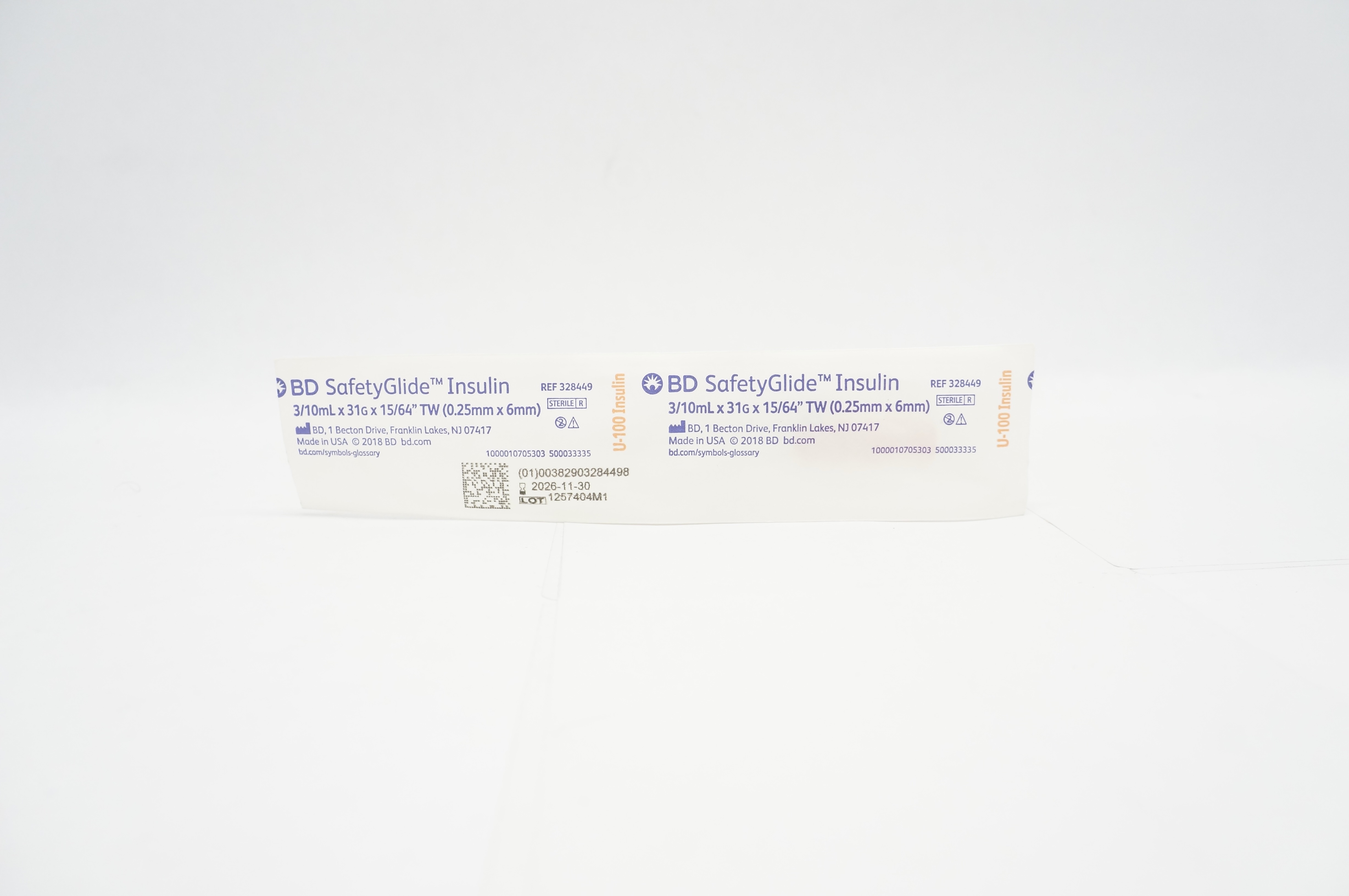 BD 328449 SafetyGlide Insulin Syringe 3/10ml x 31G x 15/64in TW