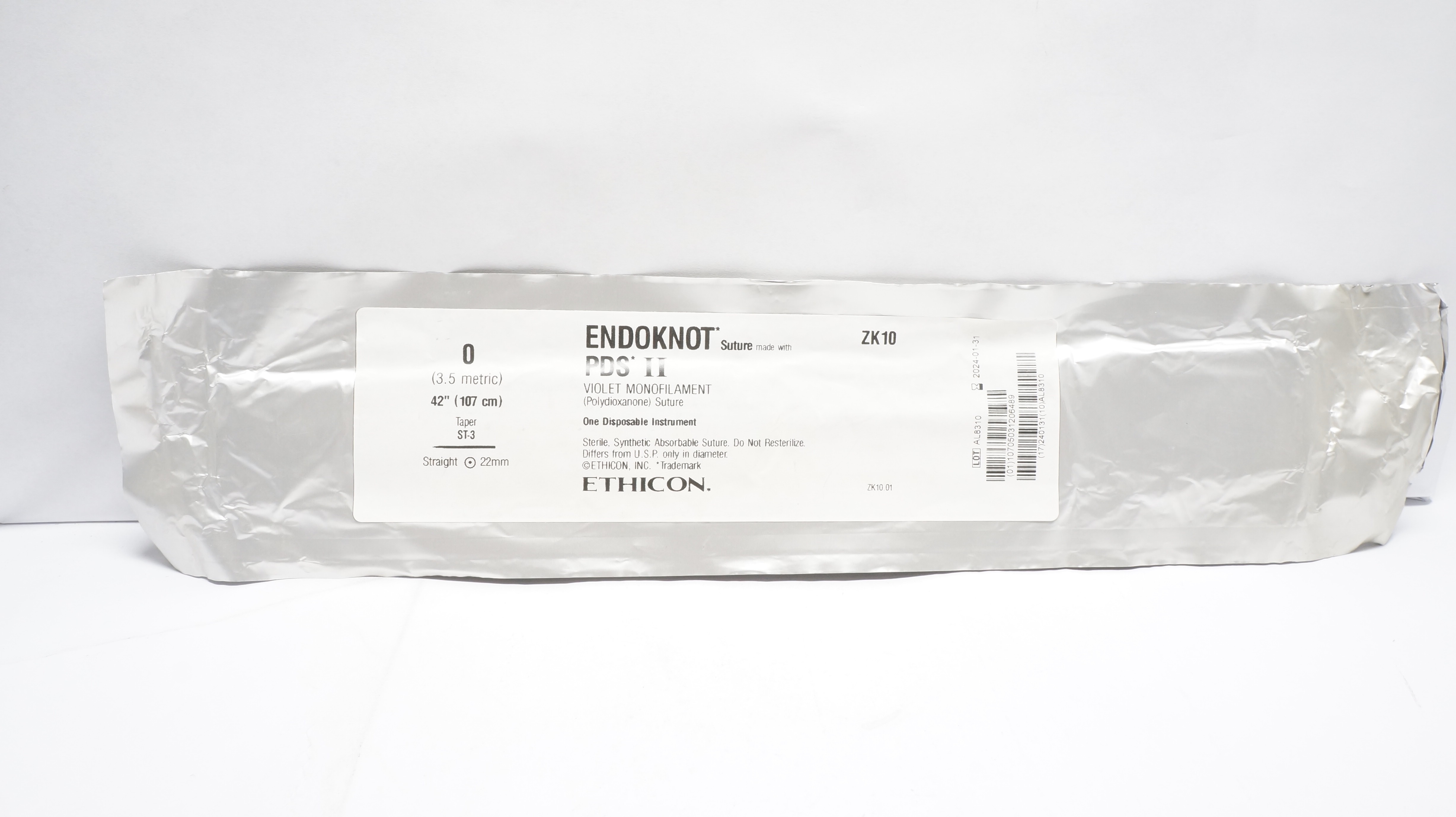 Ethicon ZK10 0 Endoknot PDS II Stre ST-3 Taper, Straight 22mm, 42inch (x)