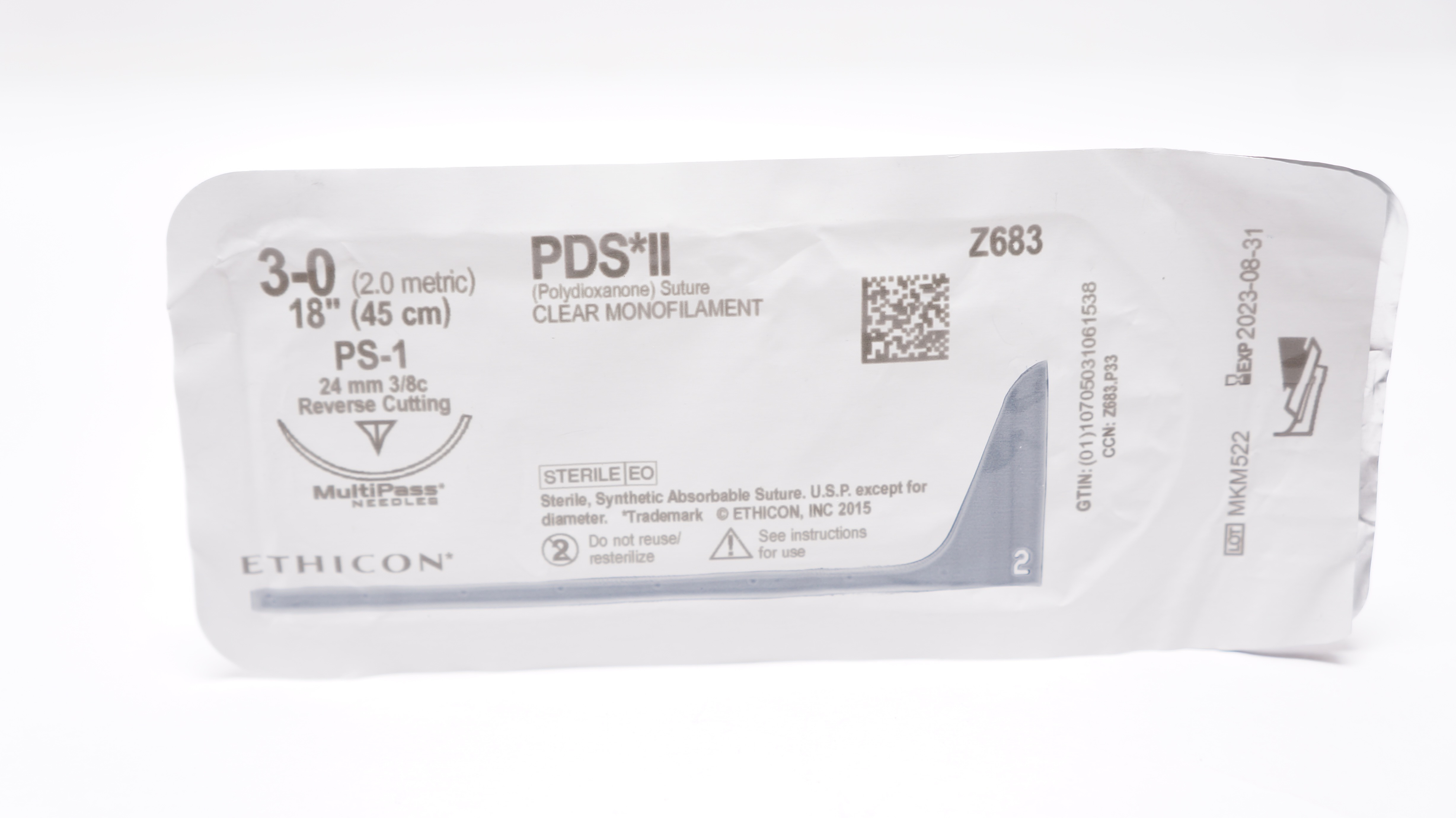 Ethicon Z683 3-0 PDS II, PS-1, 24mm 3/8c Reverse Cutting, 18inch (x)