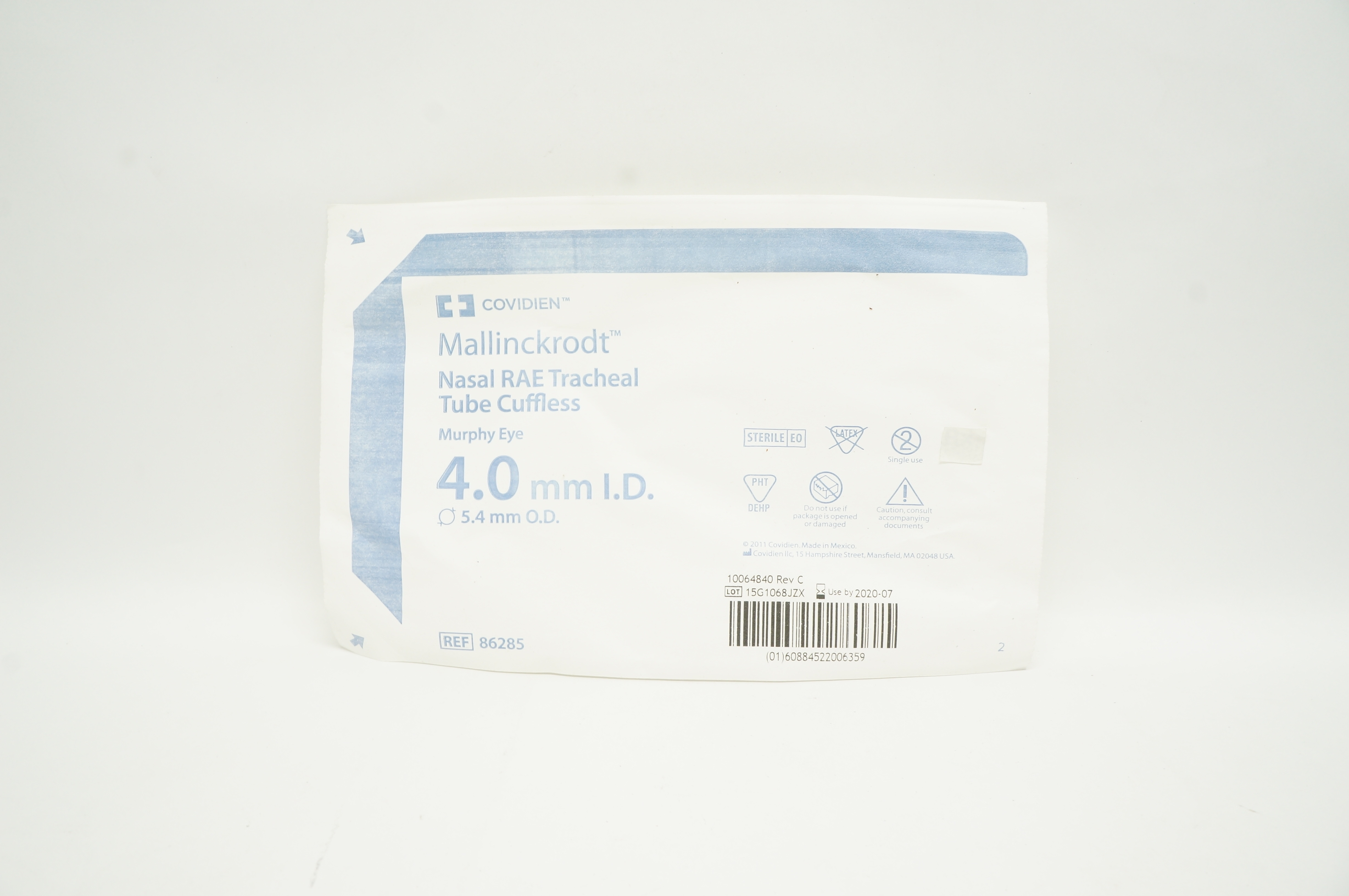 Covidien 86285 Mallinckrodt Nasal RAE Tracheal Tube Cuffless 4.0ID x 5.4mm OD(x)