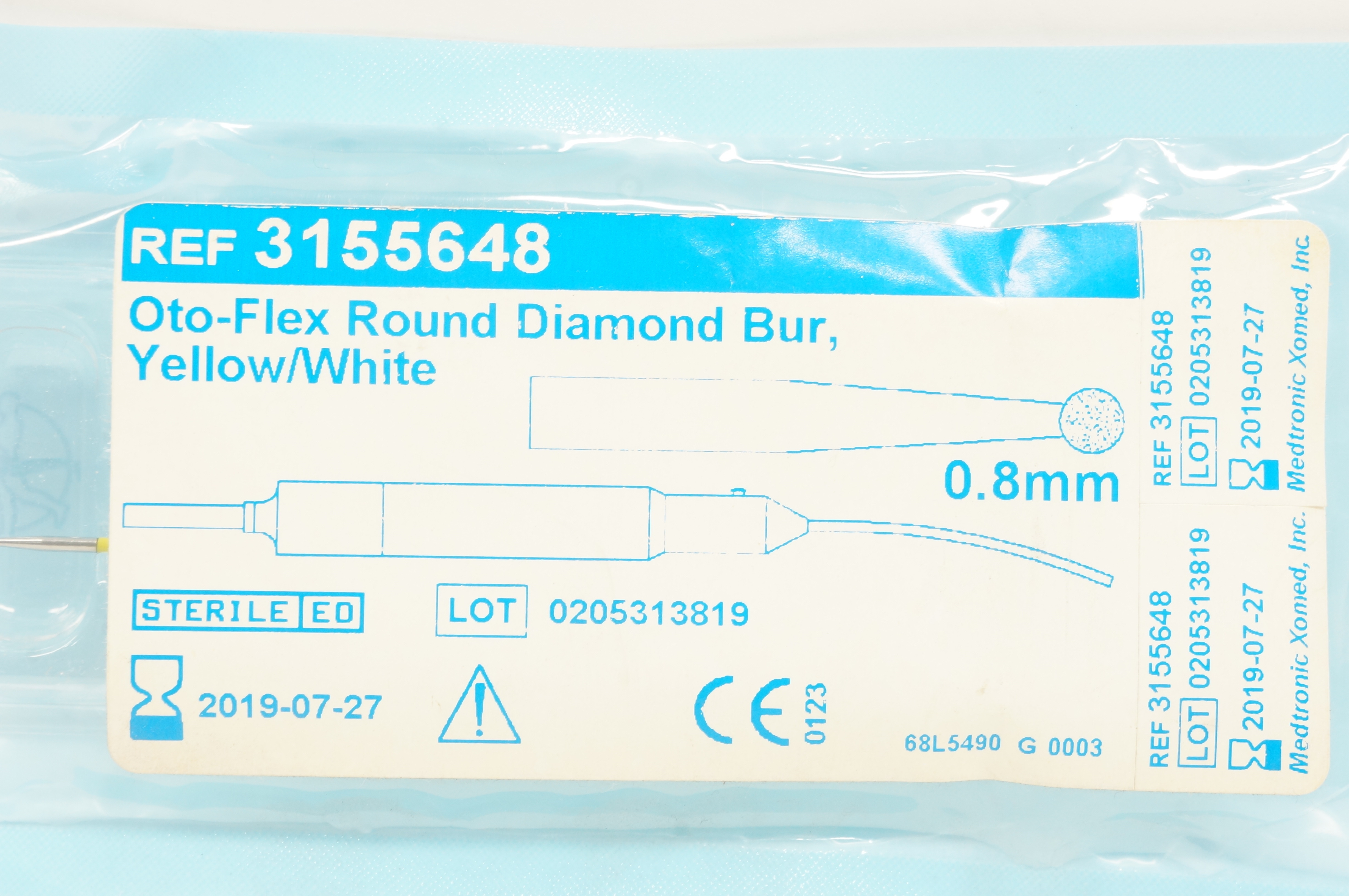 Medtronic 3155648 Oto-Flex Round Diamond Bur Yellow/White 0.8mm (x)