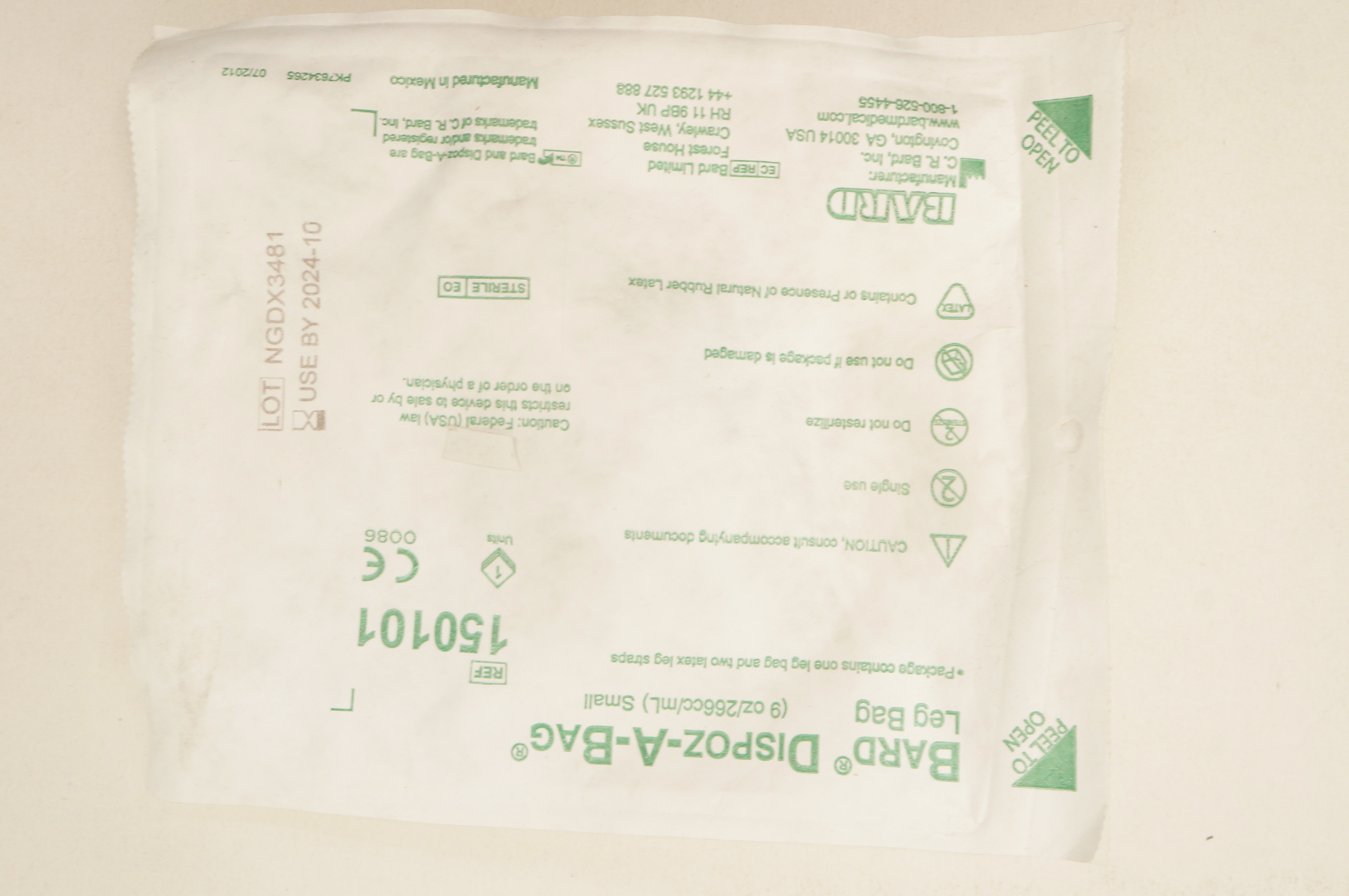 Bard 150101 Dispoz-A-Bag Leg Bag Small 9oz/266cc/mL
