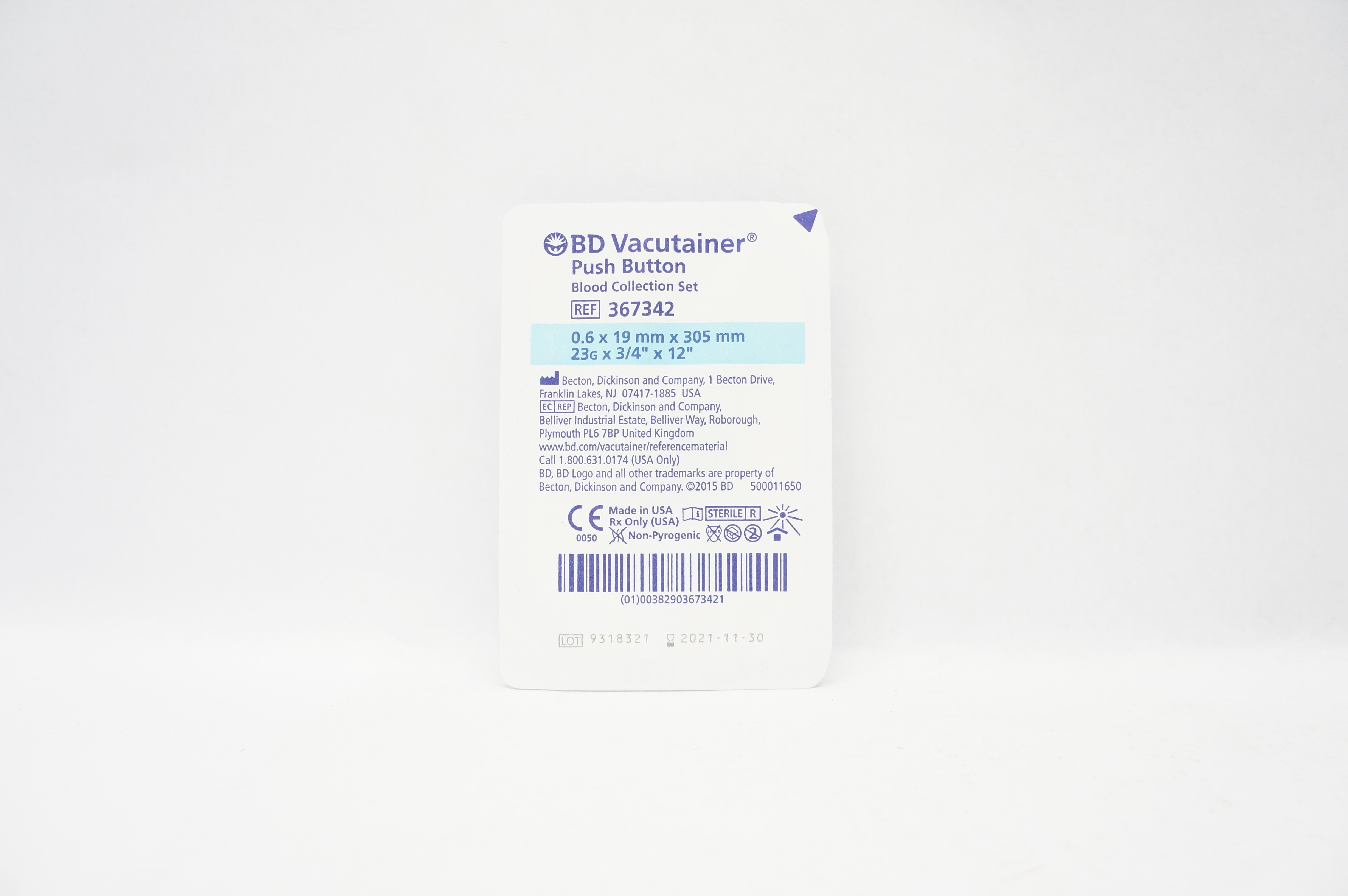 BD 367342 Vacutainer Push Button Blood Collection Set 23G x 3/4inch x 12inch (x)