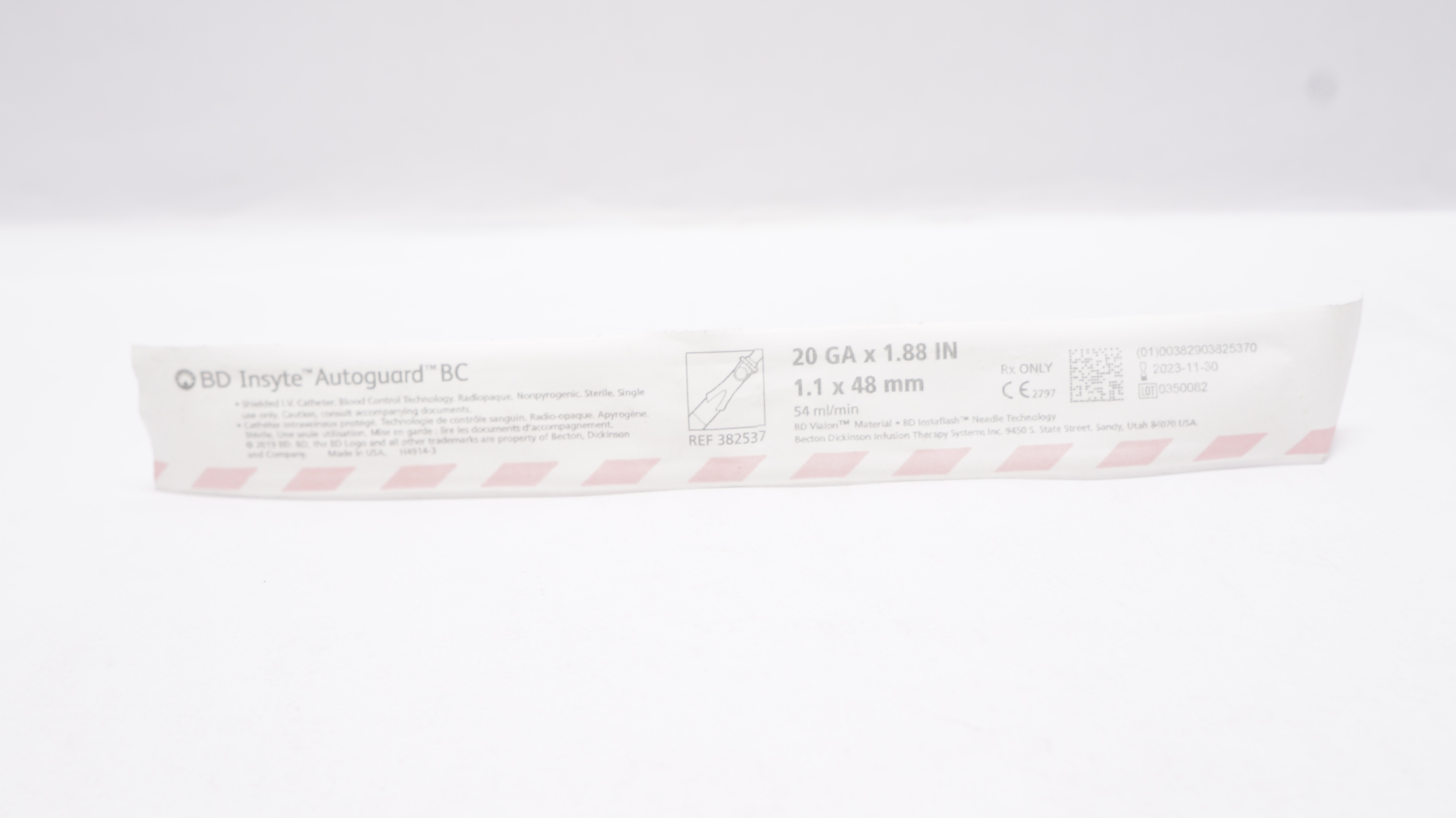 BD 382537 Insyte Autoguard BC Shielded I.V. Cath. 20GA x 1.88inch 54ml / min