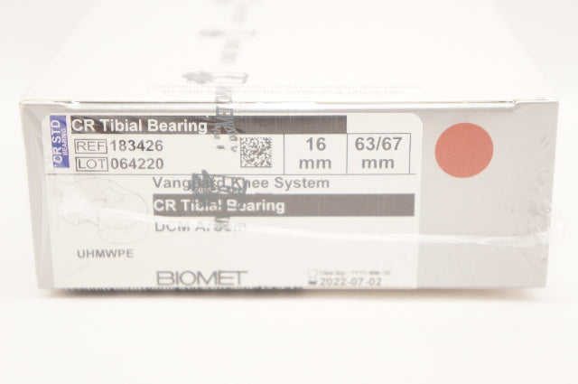 Biomet 183426 Vanguard Knee System CR Tibial Bearing DCM ArCom 16mm x 63/67mm(x)