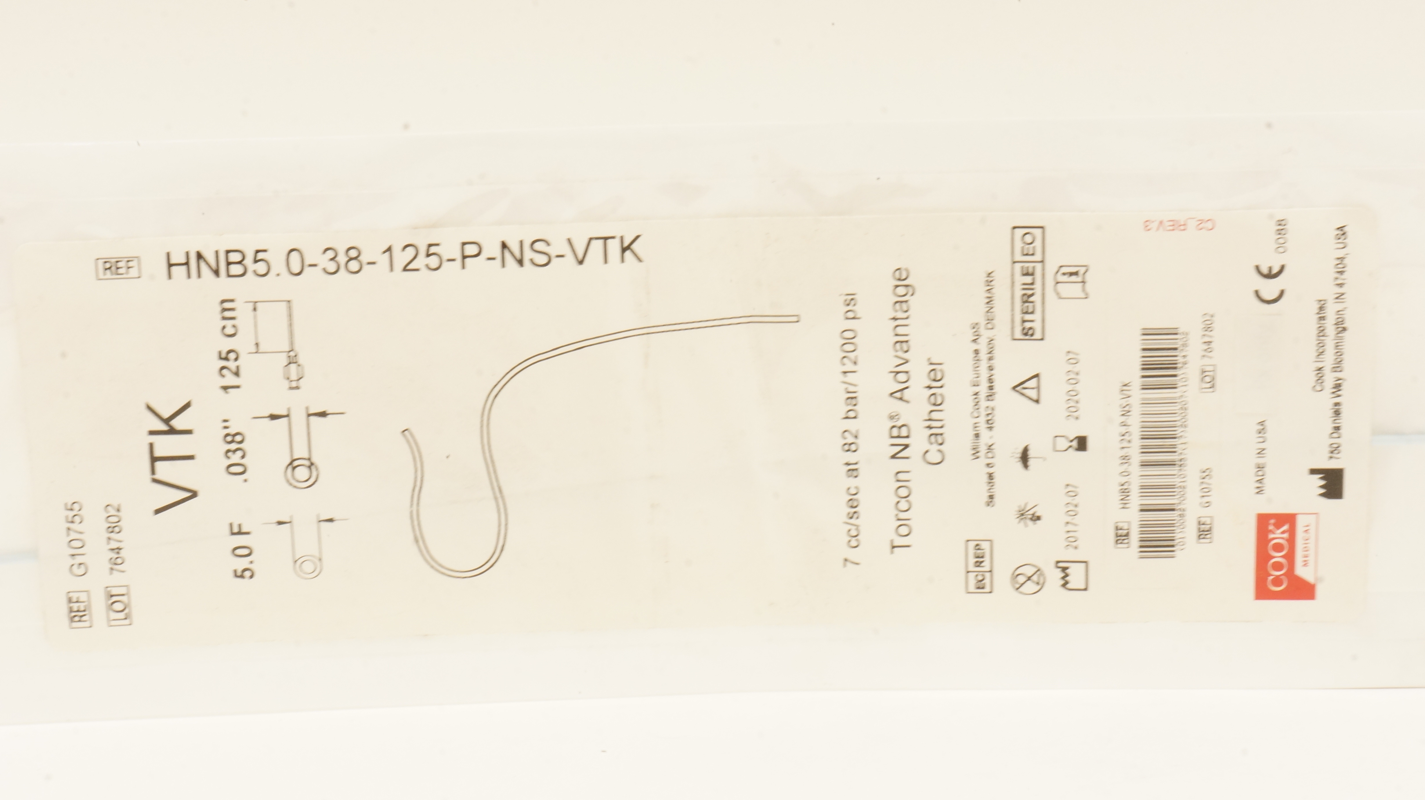 Cook Medical G10755 VTK Torcon NB Advantage Cath. 5.0F x .038inch x 125cm (x)
