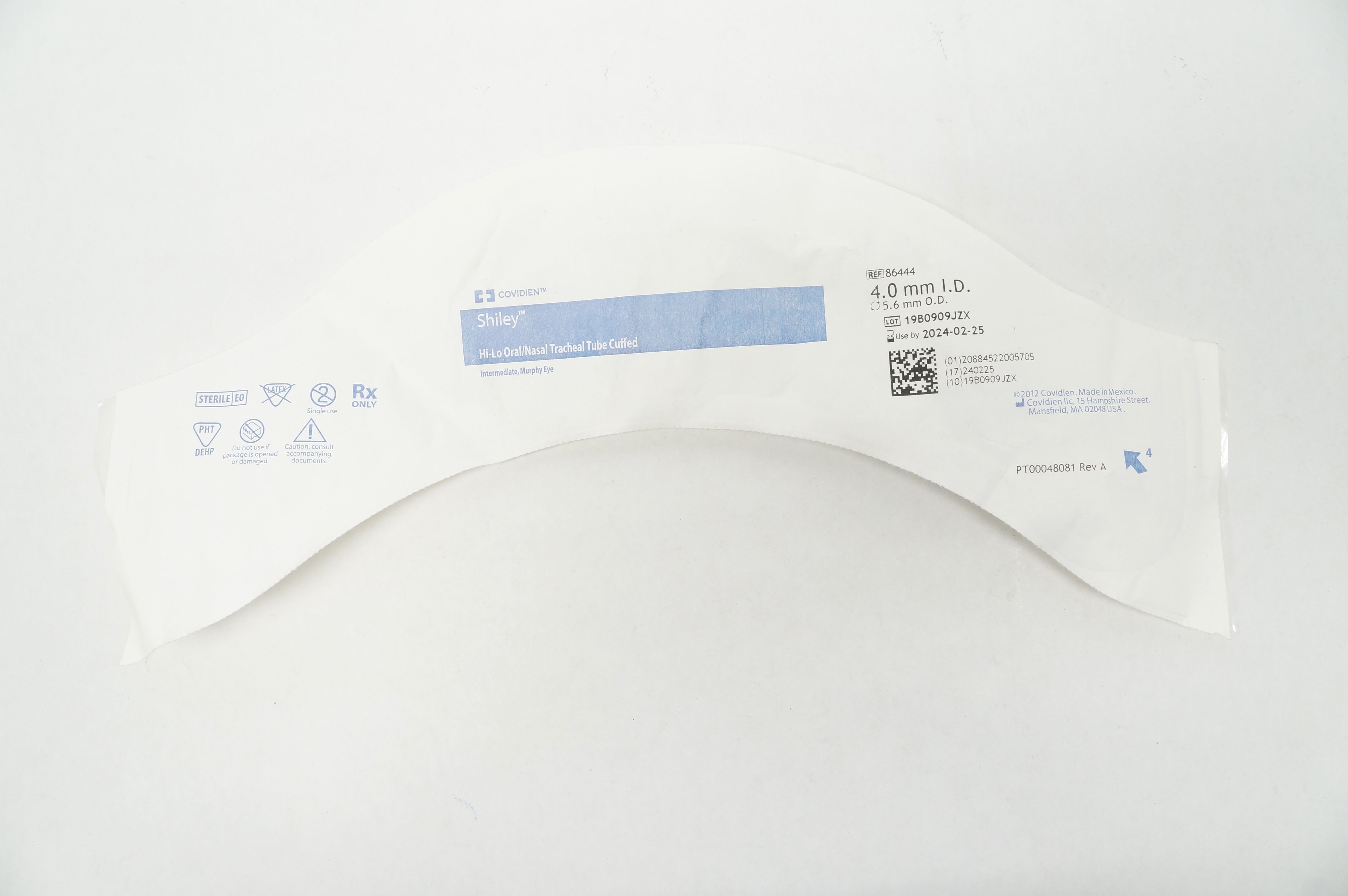 Covidien 86444 Shiley Hi-Lo Oral/Nasal Tracheal Tube Cuffed 4.0mm ID x 5.6mm OD