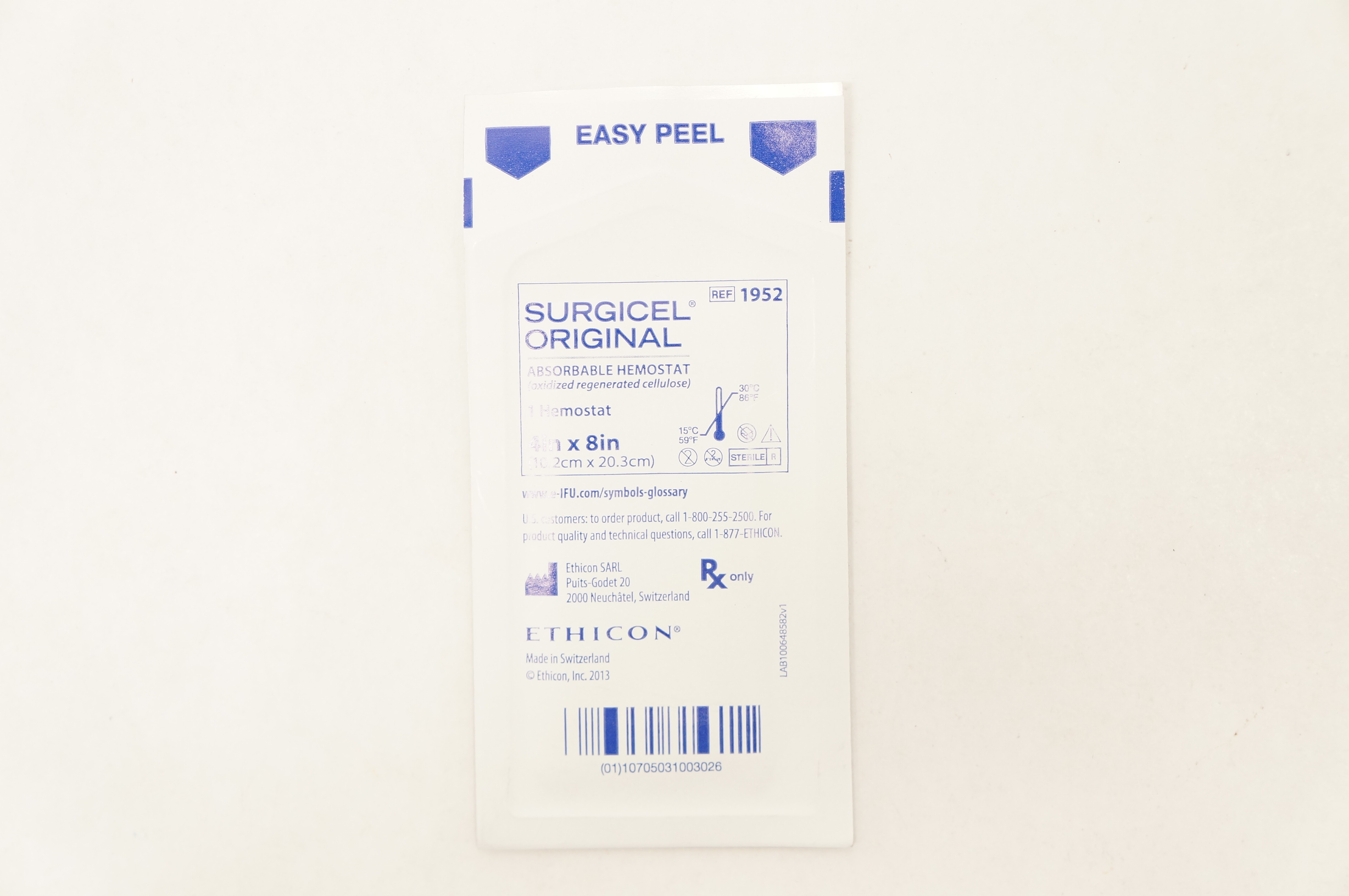 Ethicon 1952 Surgicel Original Absorbable Hemostat 4inch x 8inch