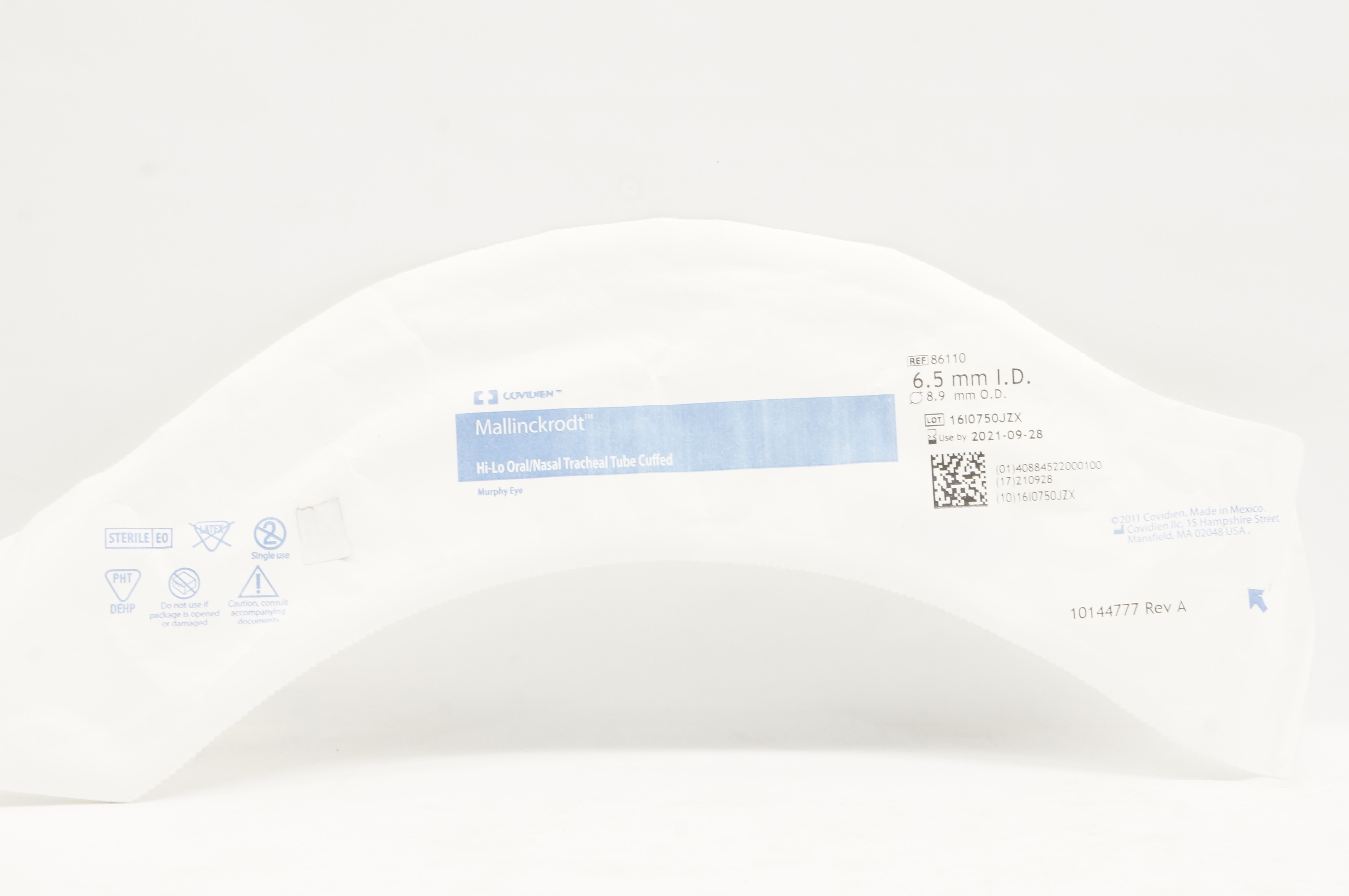 Covidien 86110 Mallinckrodt Hi-Lo Oral/Nasal Tracheal Tube Cuffed 6.5 x8.9mm (x)