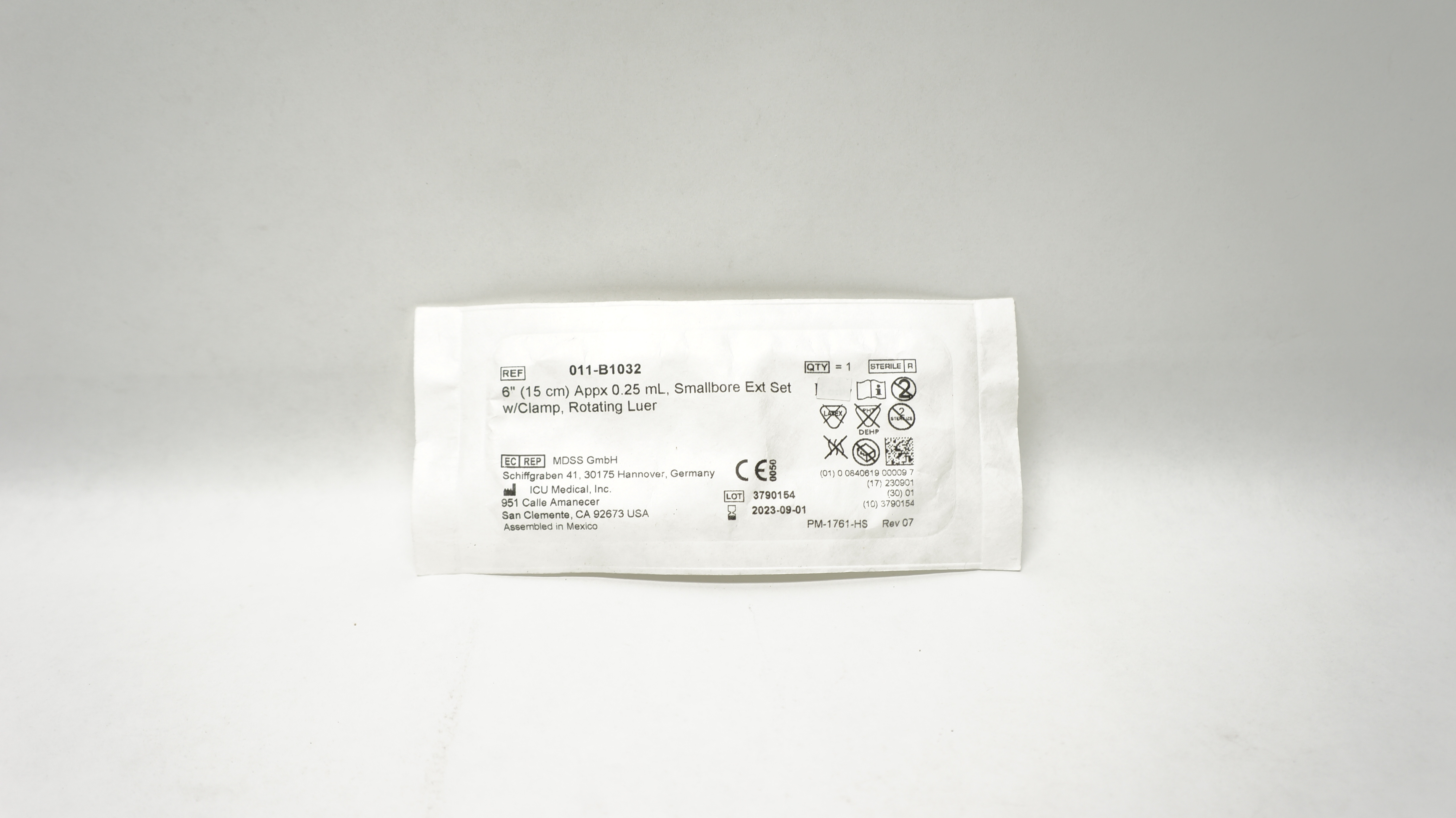 ICU Medical 011-B1032 Smallbore Extension Set 6 inch Appx. 0.25mL
