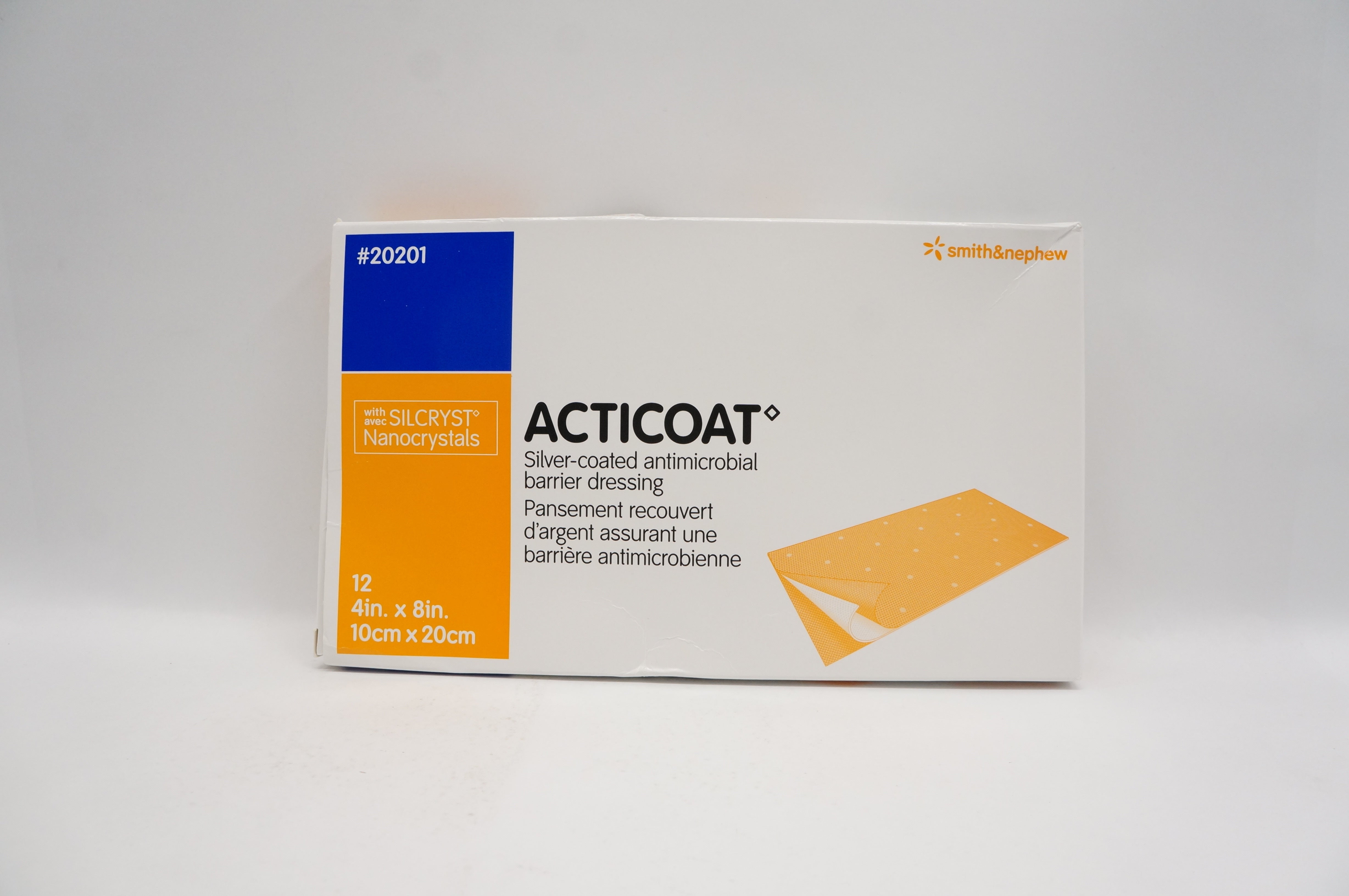 Smith&Nephew 20201 Acticoat with Avec Silcryst Nanocrystals 4 x 8inch -Box of 12