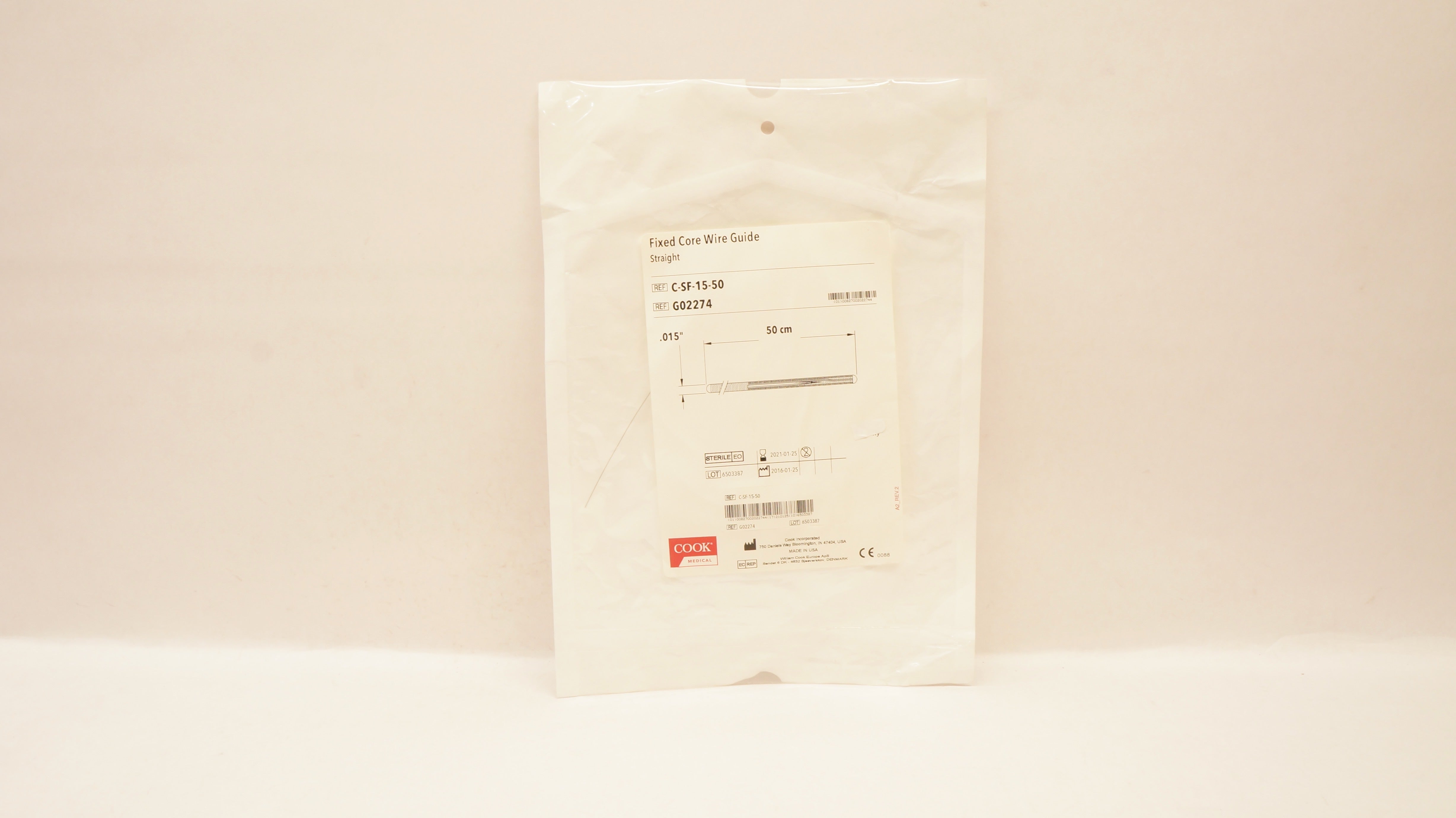 Cook Medical G02274 Fixed Core Wire Guide Straight 0.015inch x 50cm (x)