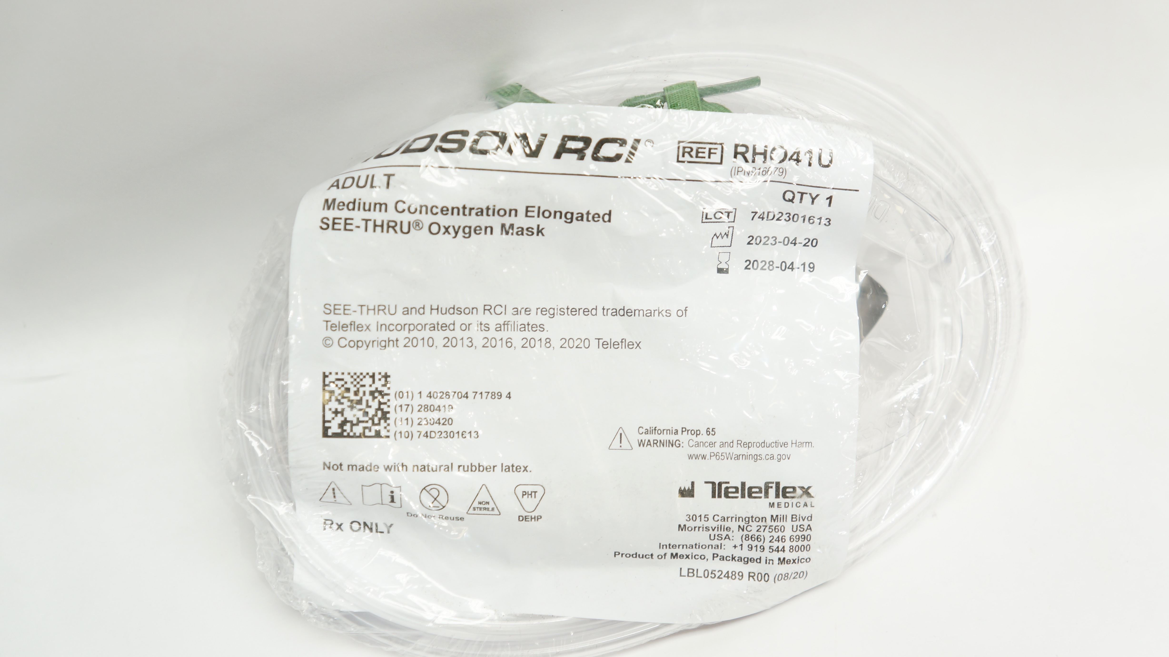 Teleflex RHO41U Hudson RCI Medium Concentration Elongated See-Thru Oxygen Mask