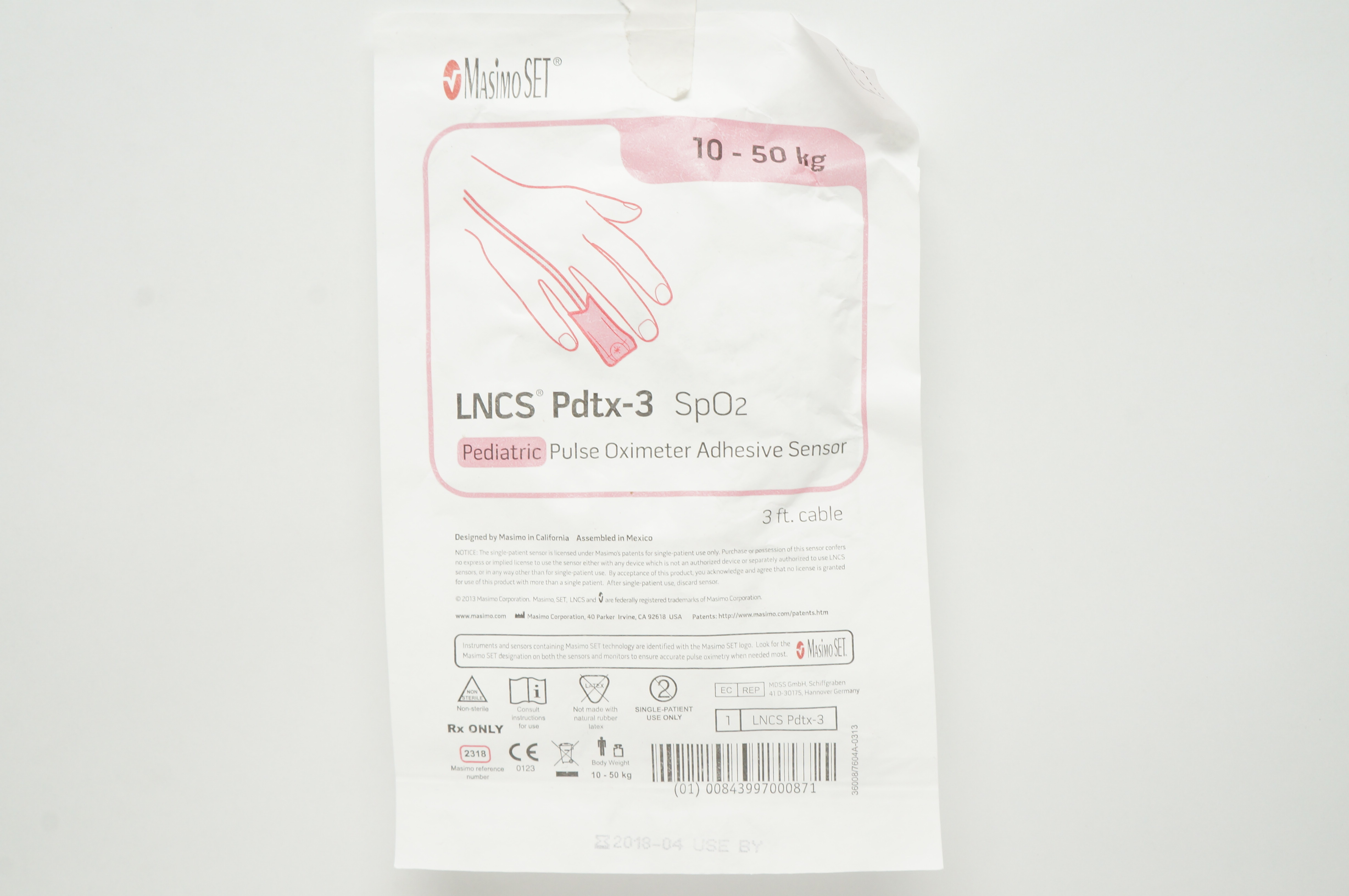 MasimoSet 2318 LNCS Pdtx-3 SpO₂ Pulse Oximeter Adhesive Sensor 10-50kg (x)