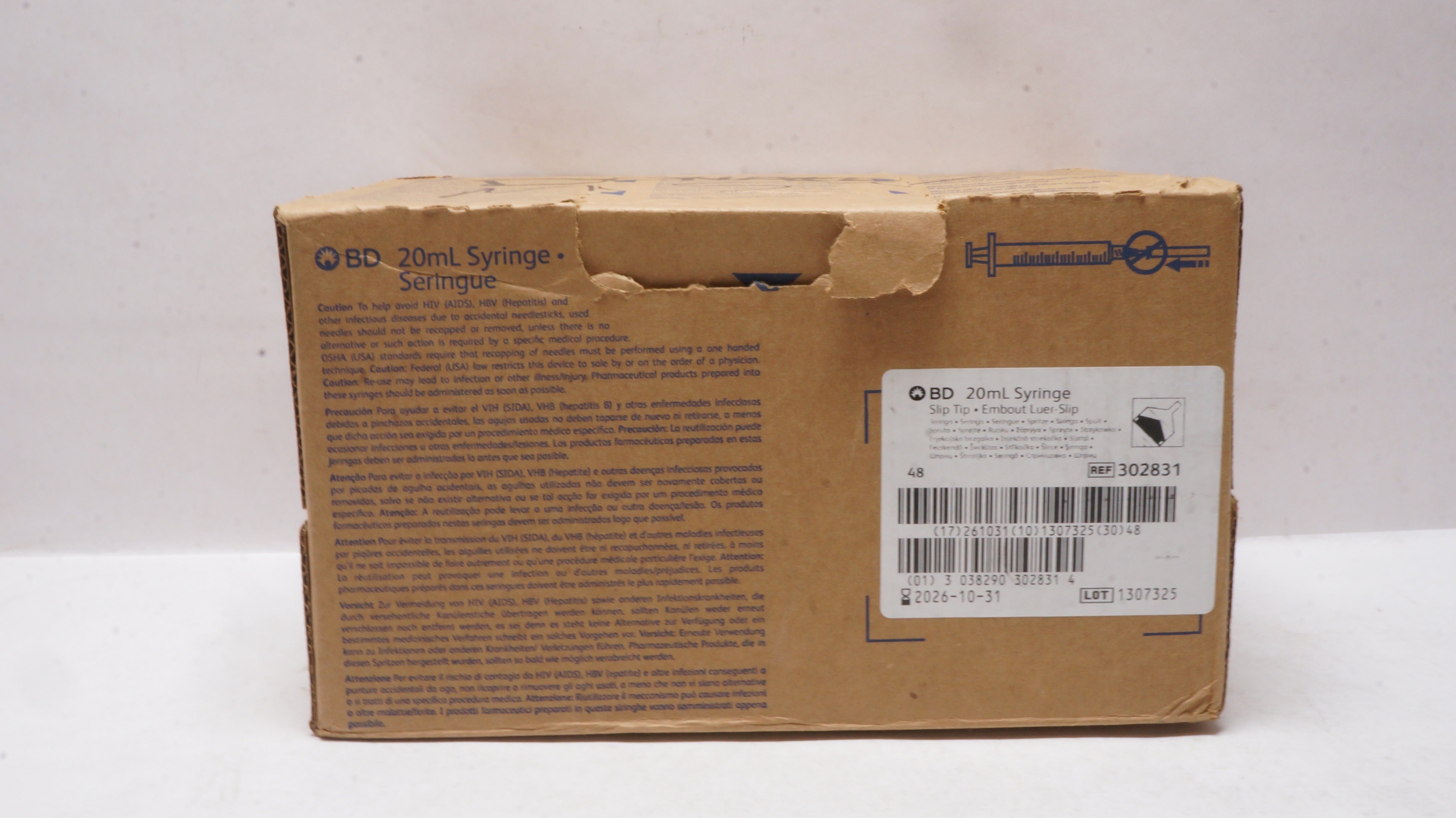 BD 302831 20ml Syringe Slip Tip - Case of 48