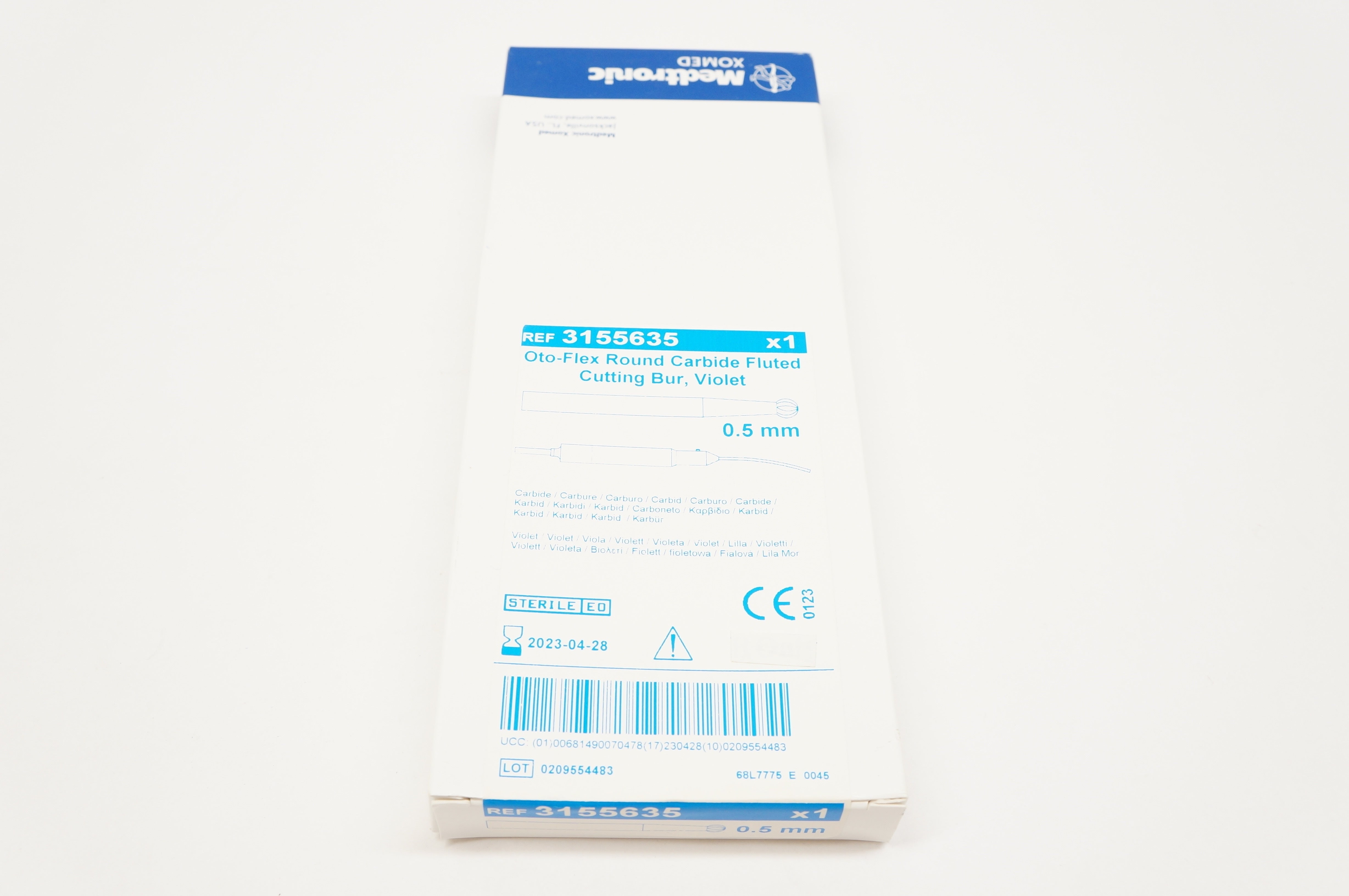 Medtronic 3155635 Oto-Flex Round Carbide Fluted Cutting Bur, Violet 0.5 mm