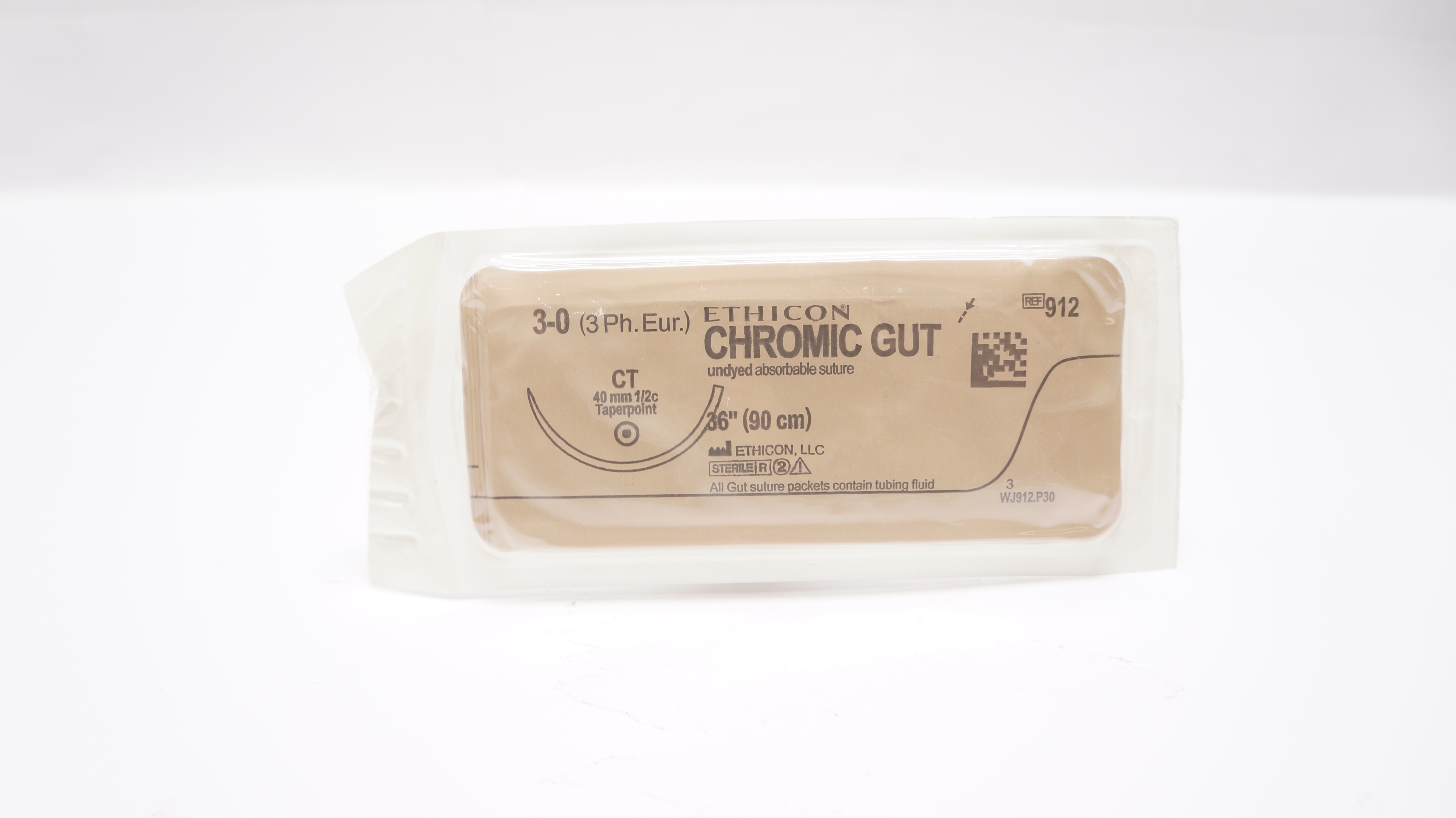 Ethicon 912 3-0 CHROMIC GUT, CT 40mm 1/2c Taper, 36inch