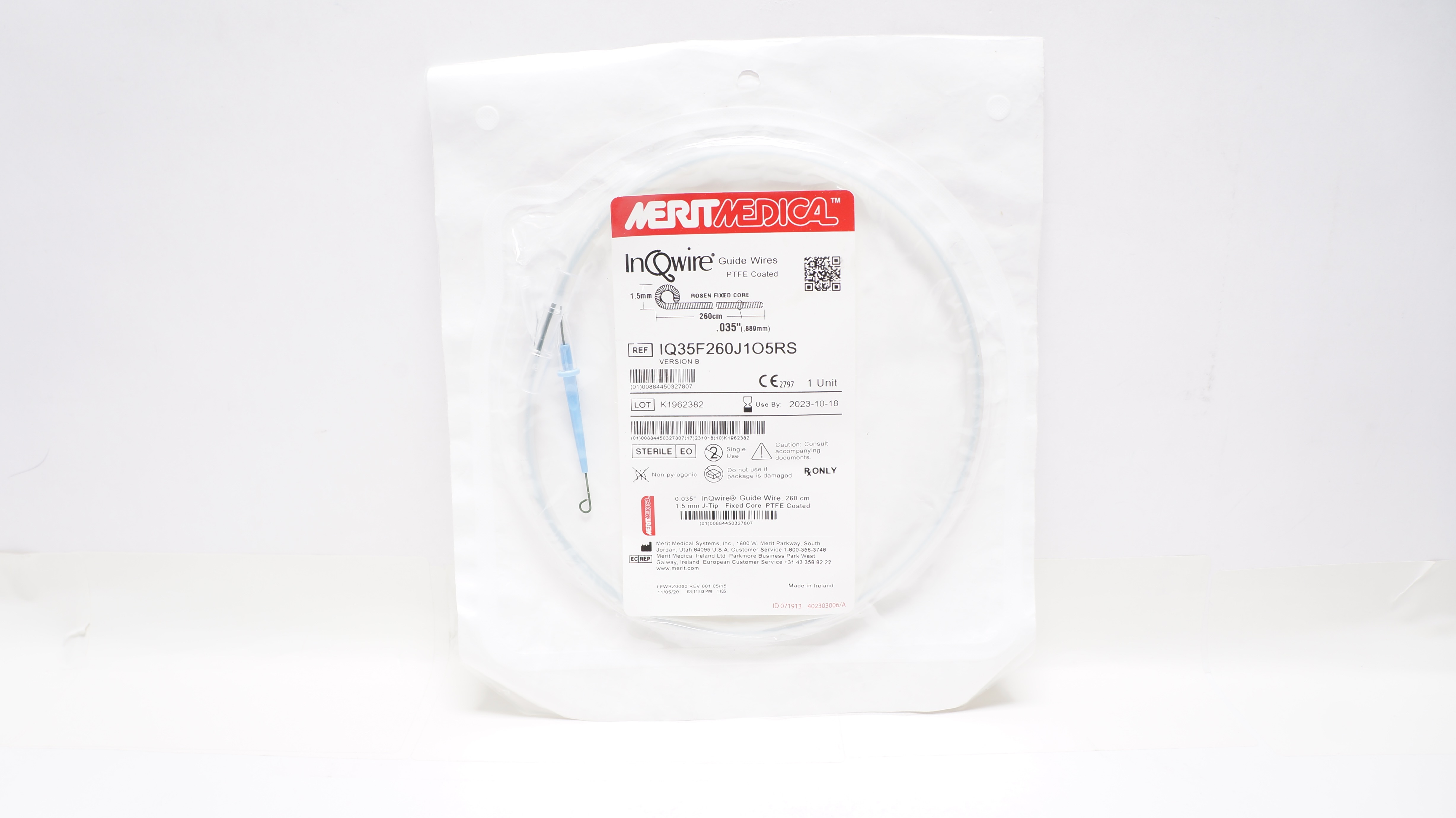 Merit Medical IQ35F260J1O5RS InQwire Guide Wires 260cm x .035inch x 1.5mm (x)