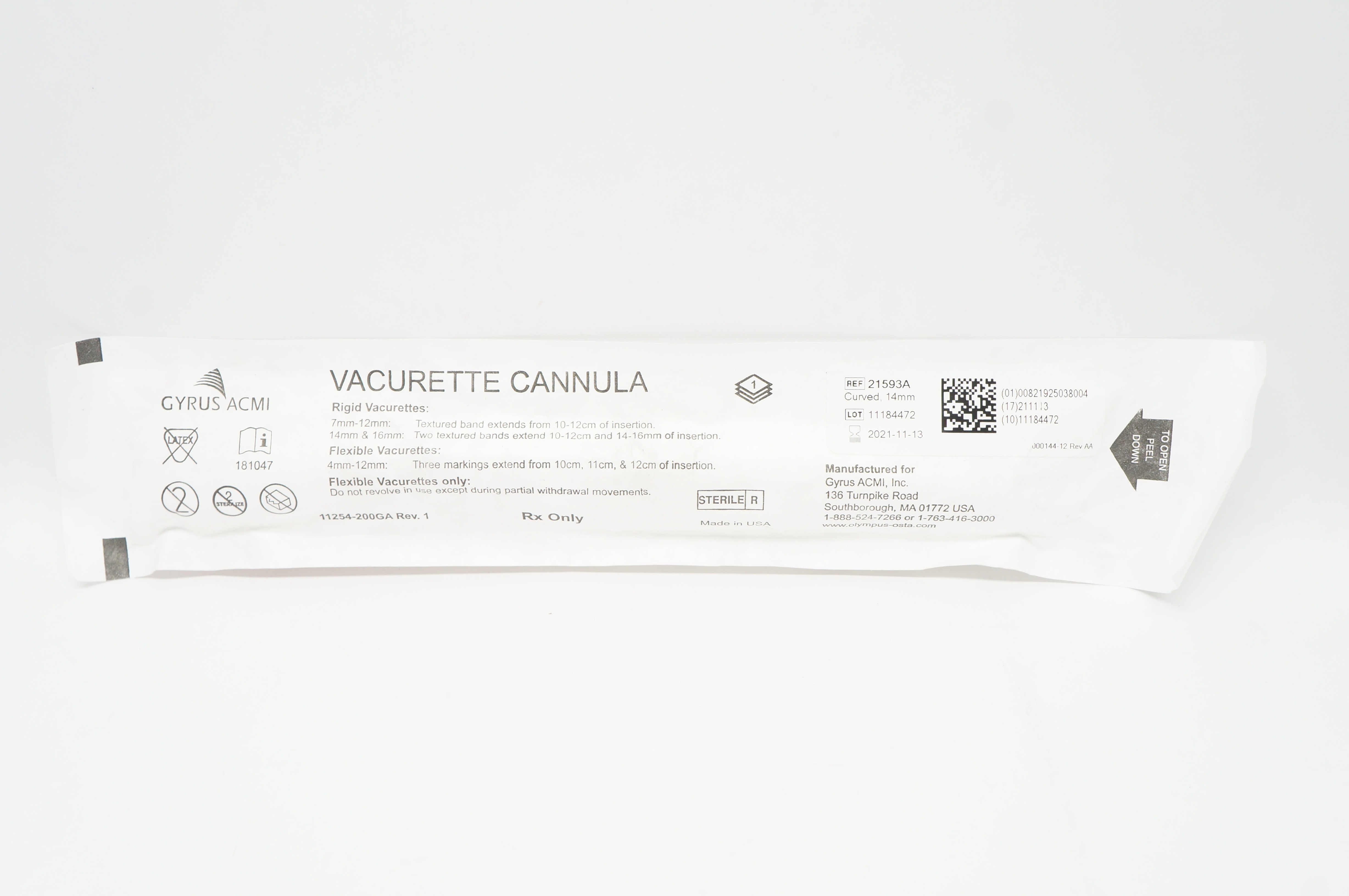 Gyrus Acmi 21593A Vacurette Cannula Curved 14mm Rigid (x)