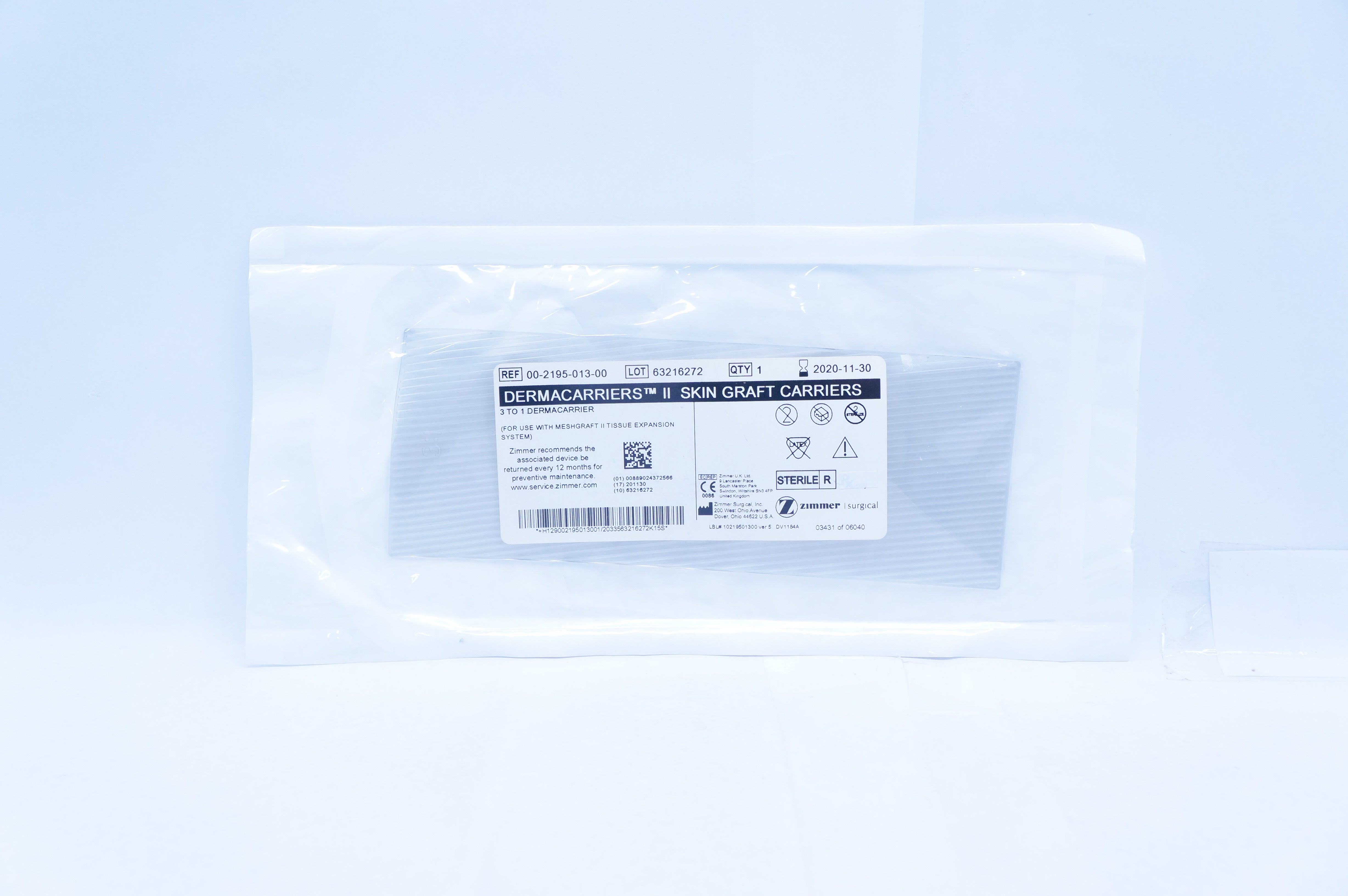 Zimmer 00-2195-013-00 Dermacarriers II Skin Graft Carriers 3 to 1 Dermacarrier
