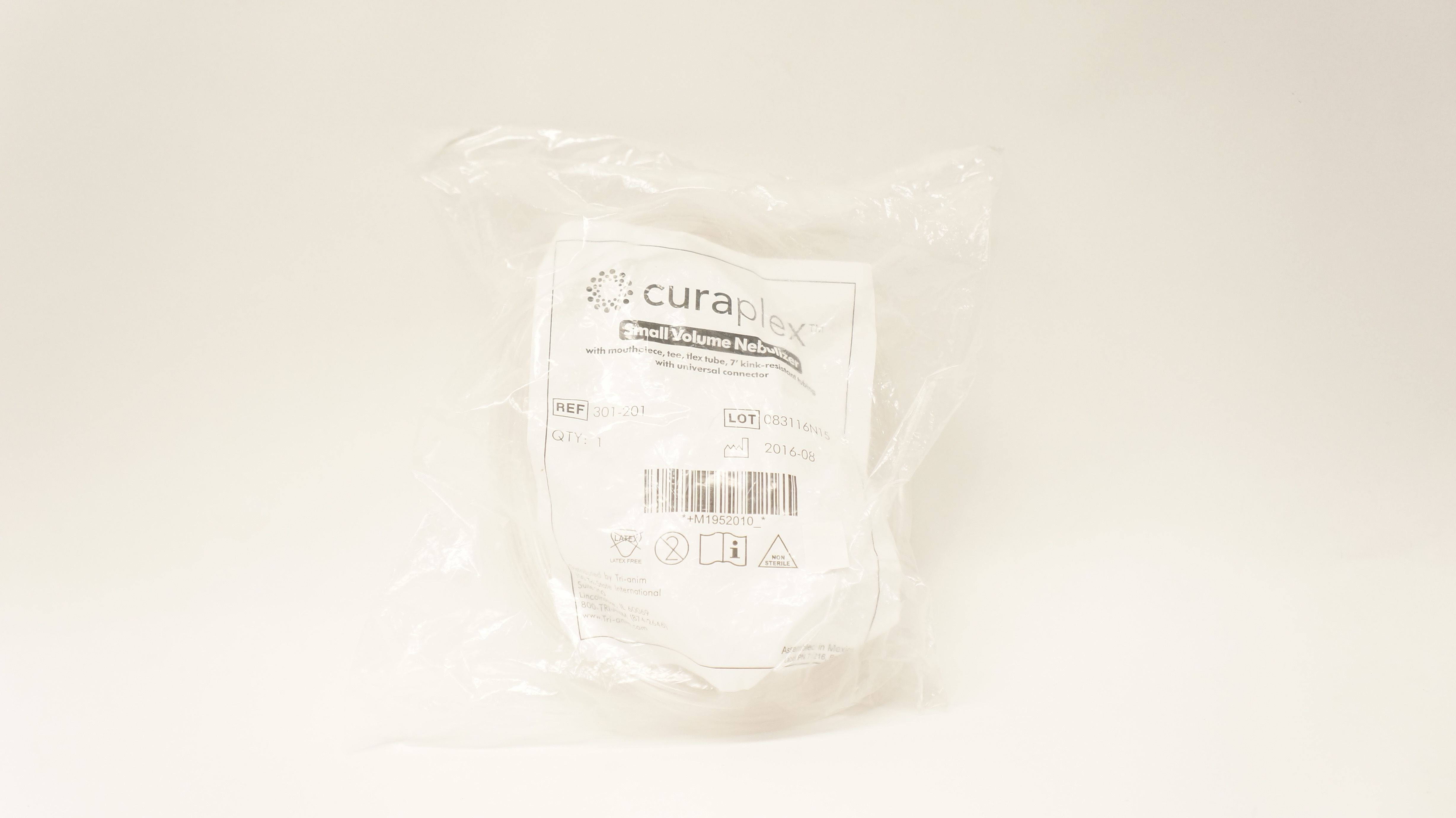 Curaplex 301-201 Small Volume Nebulizer With 7Ft. Kink-Resistant Tubing