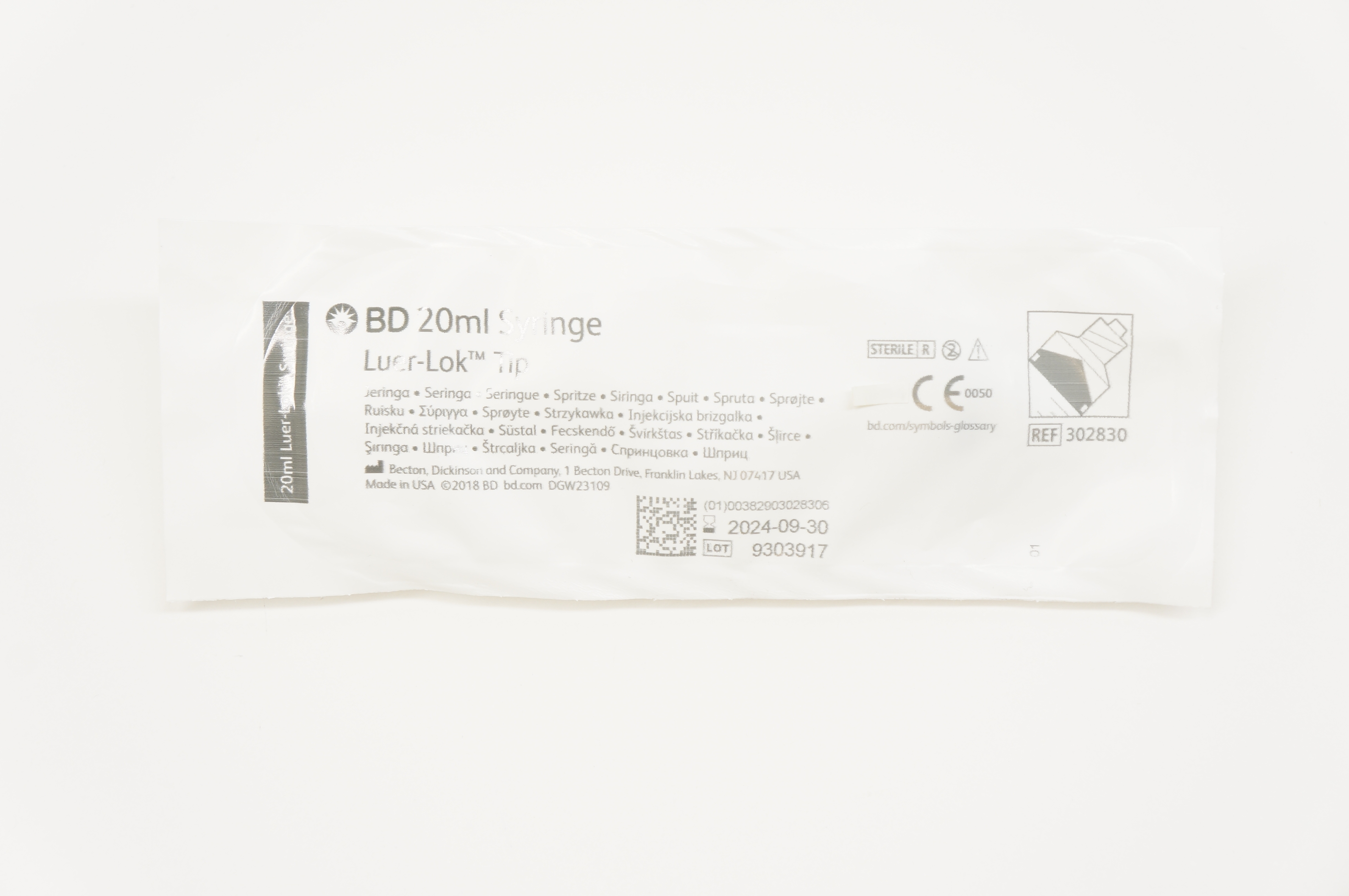 BD 302830 Luer-Lok Tip Syringe 20ml