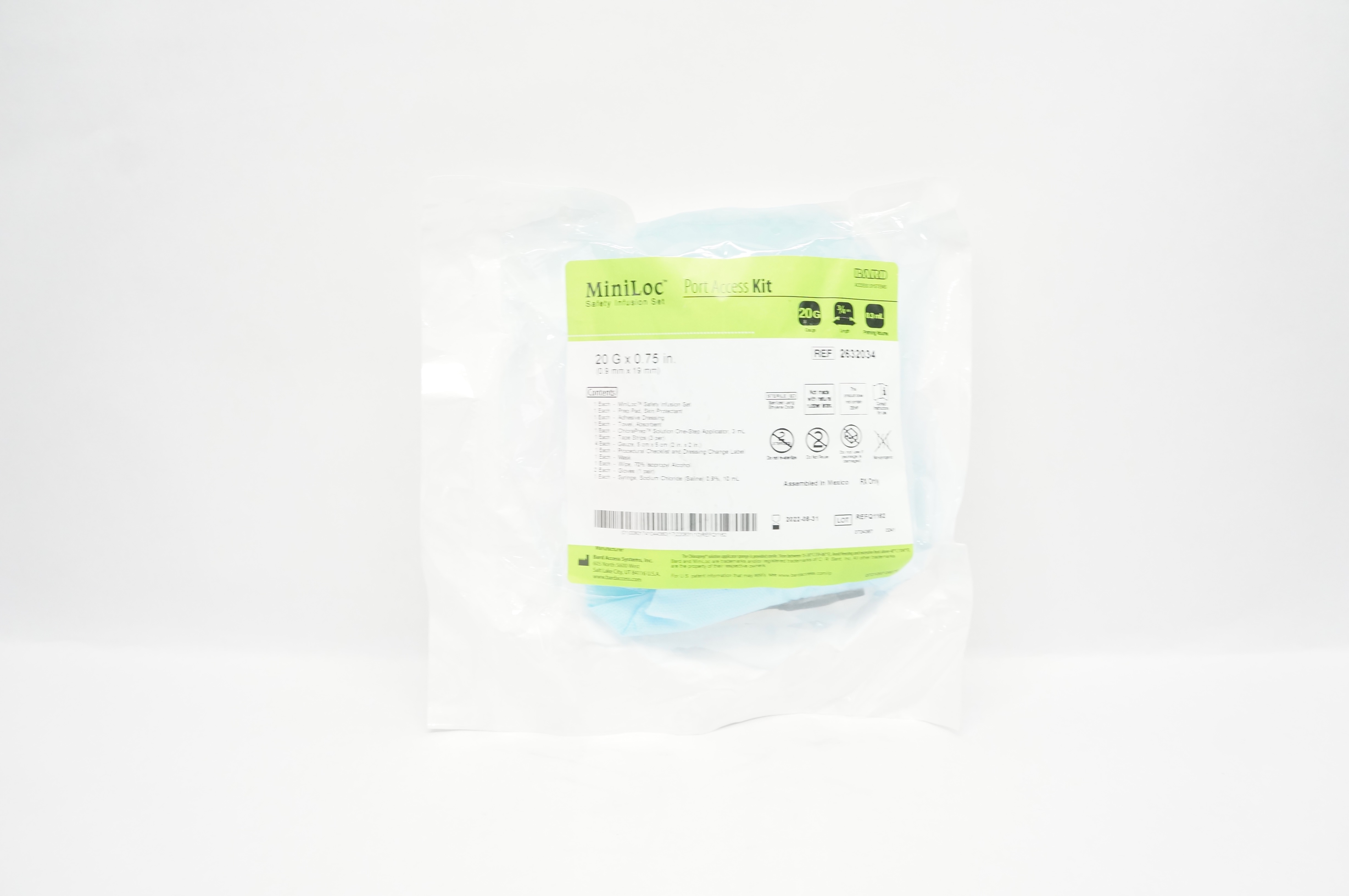 Bard 2632034 MiniLoc Safety Infusion Set Port Access Kit 20G x 3/4inch, 0.3mL