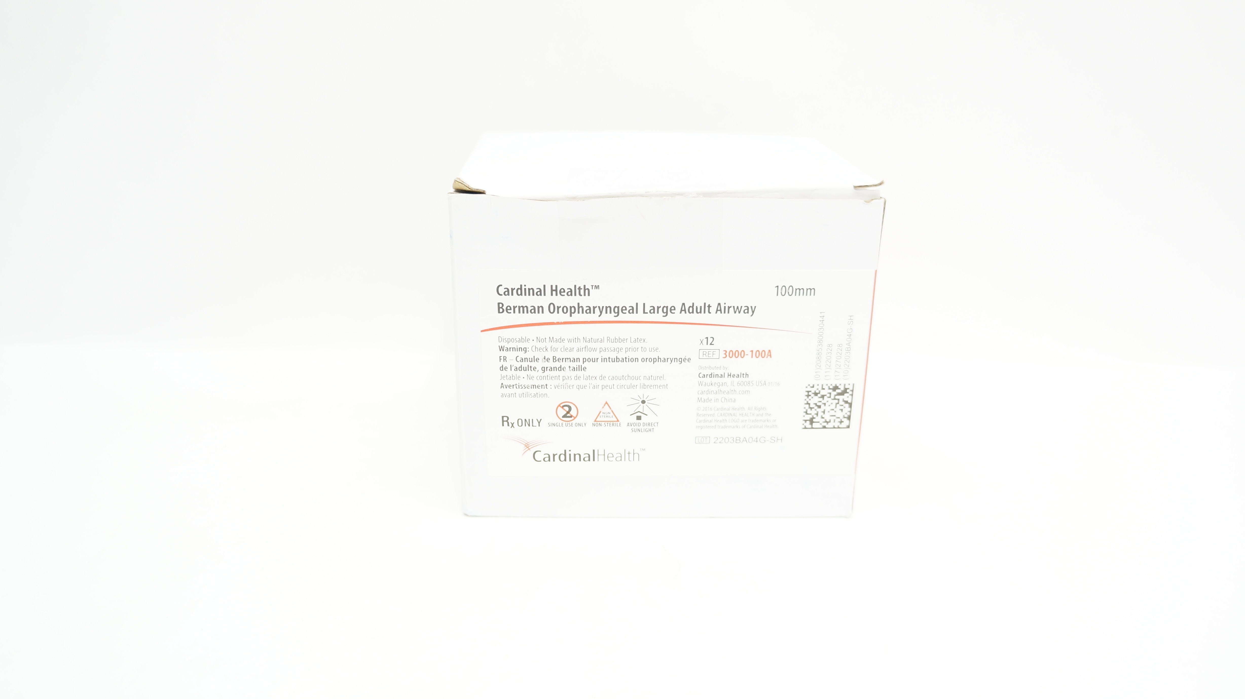Cardinal Health 3000-100A Berman Oropharyngeal Large Adult Airway 100mm-Box of 7