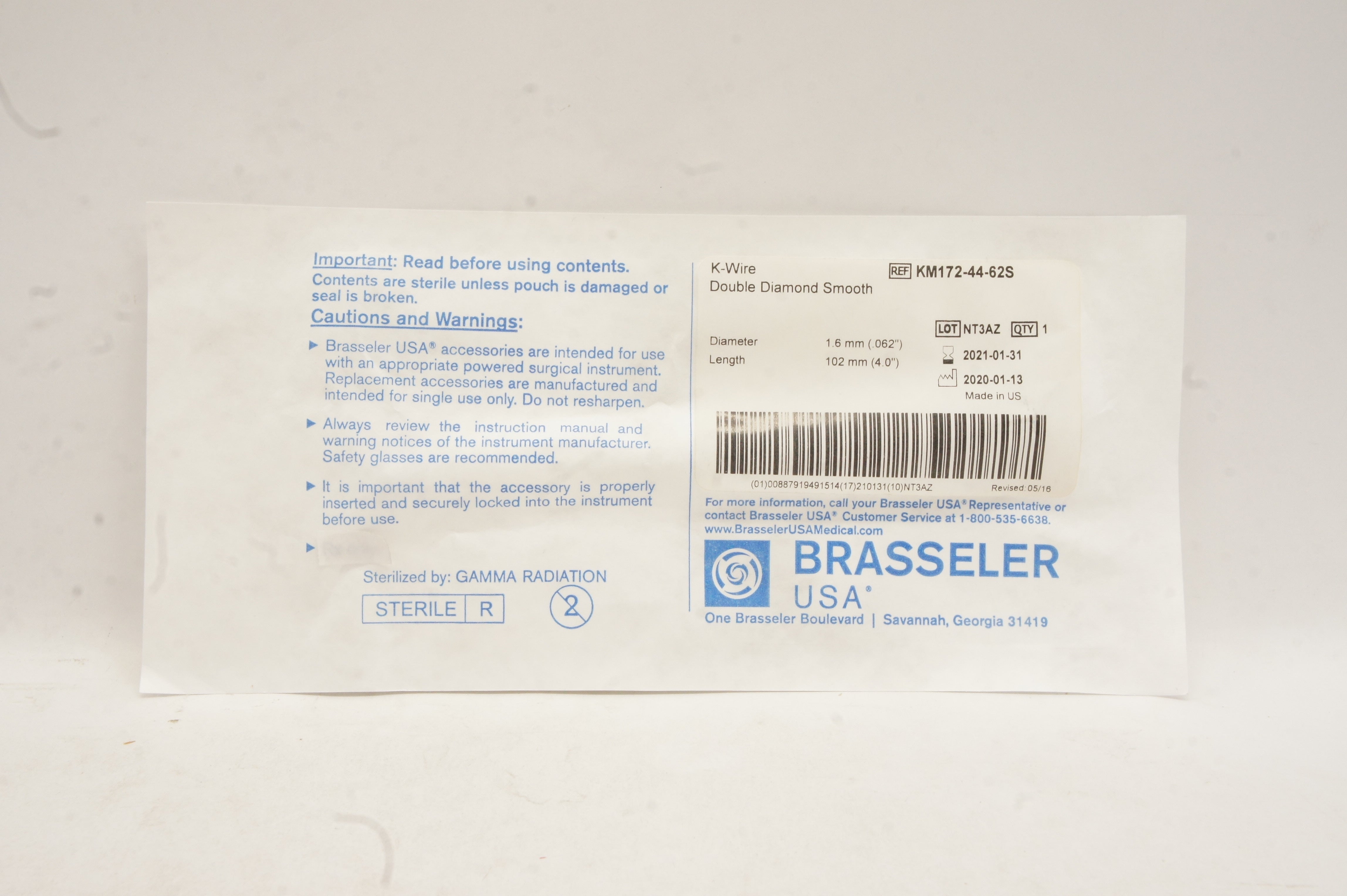Brasseler KM172-44-62S K-Wire Double Diamond Smooth (x)