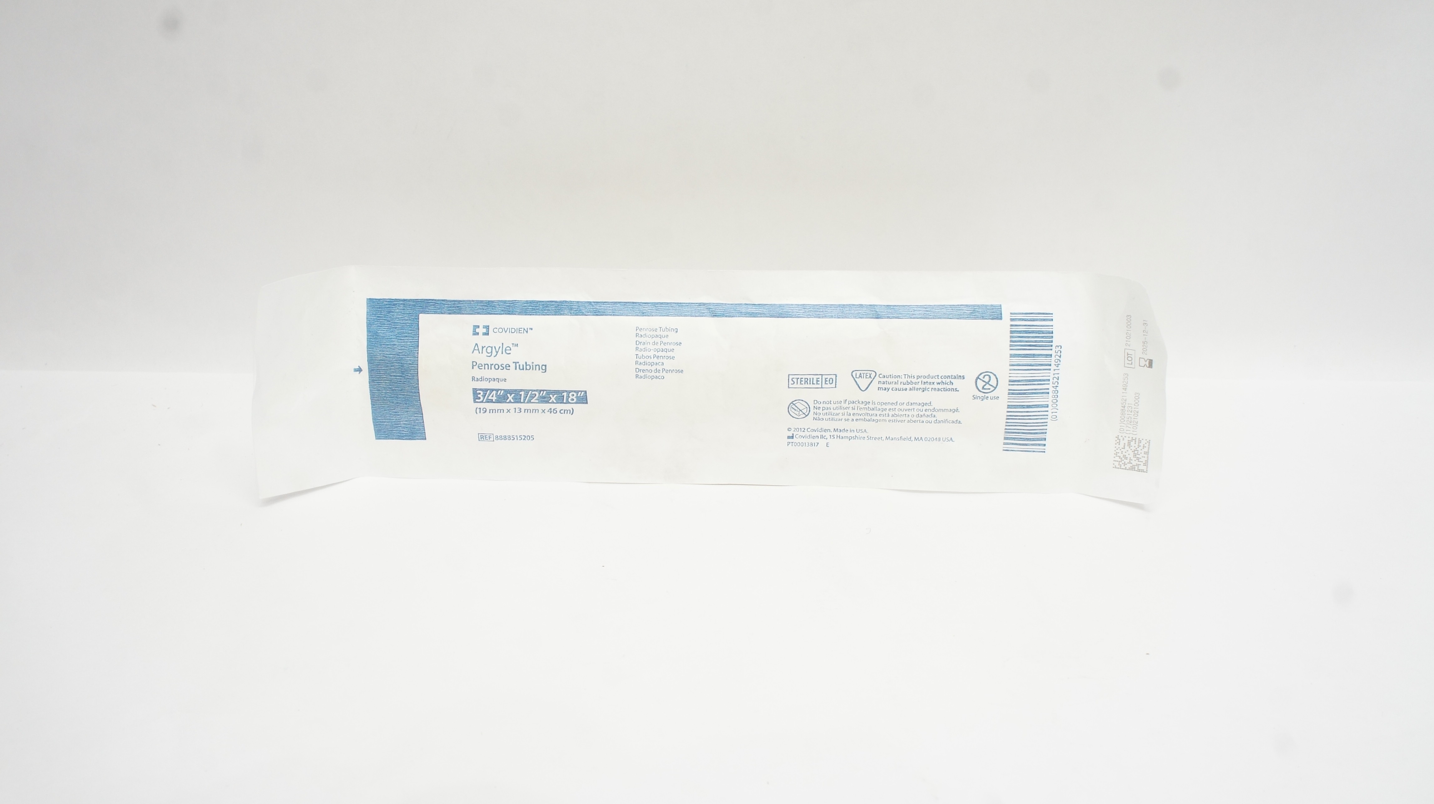 Covidien 8888515205 Argyle Penrose Tubing Radiopaque 3/4In x 1/2In x 18In