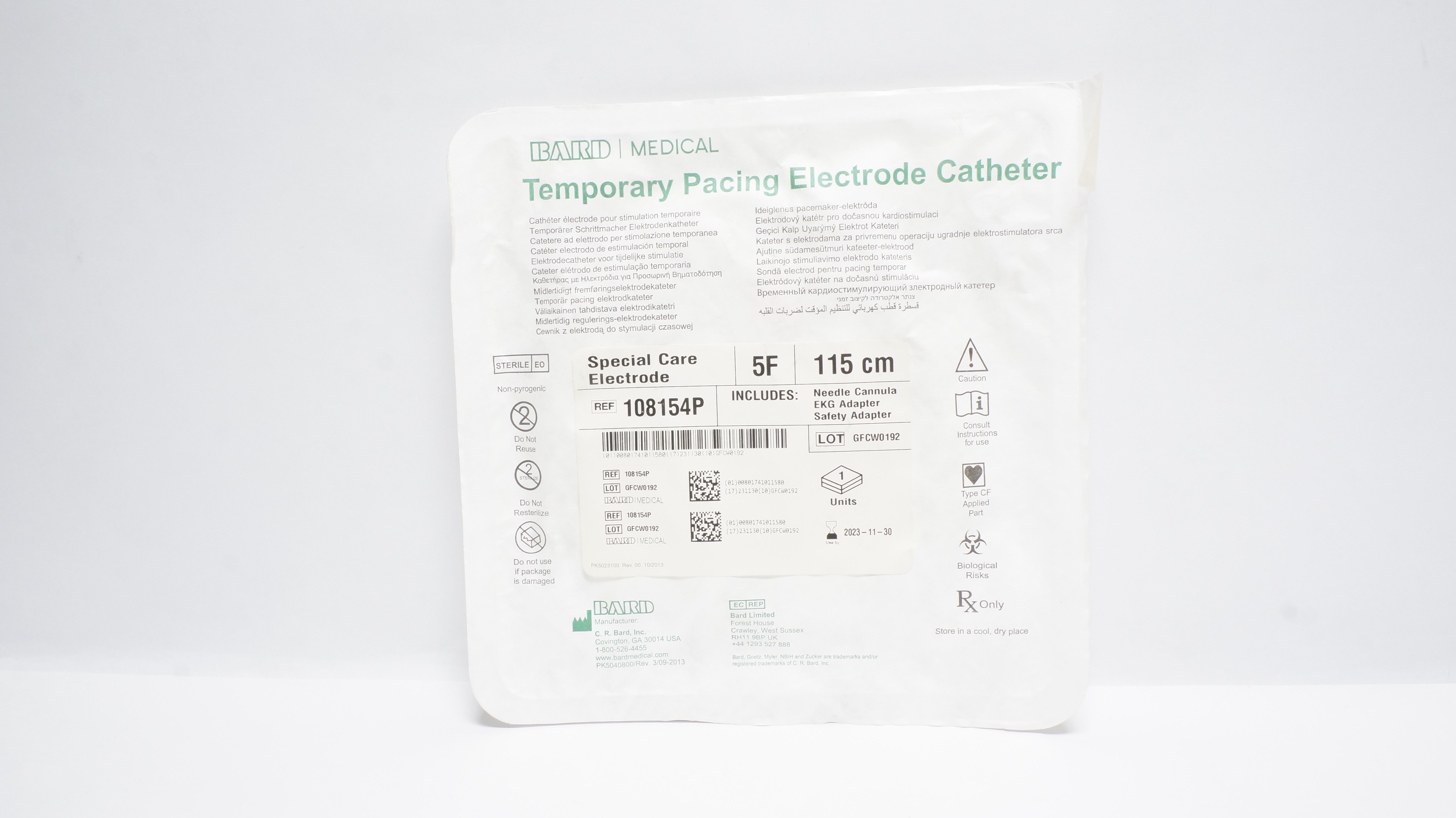 Bard 108154P Temporary Pacing Electrode Cath. 5F x 115cm (x)