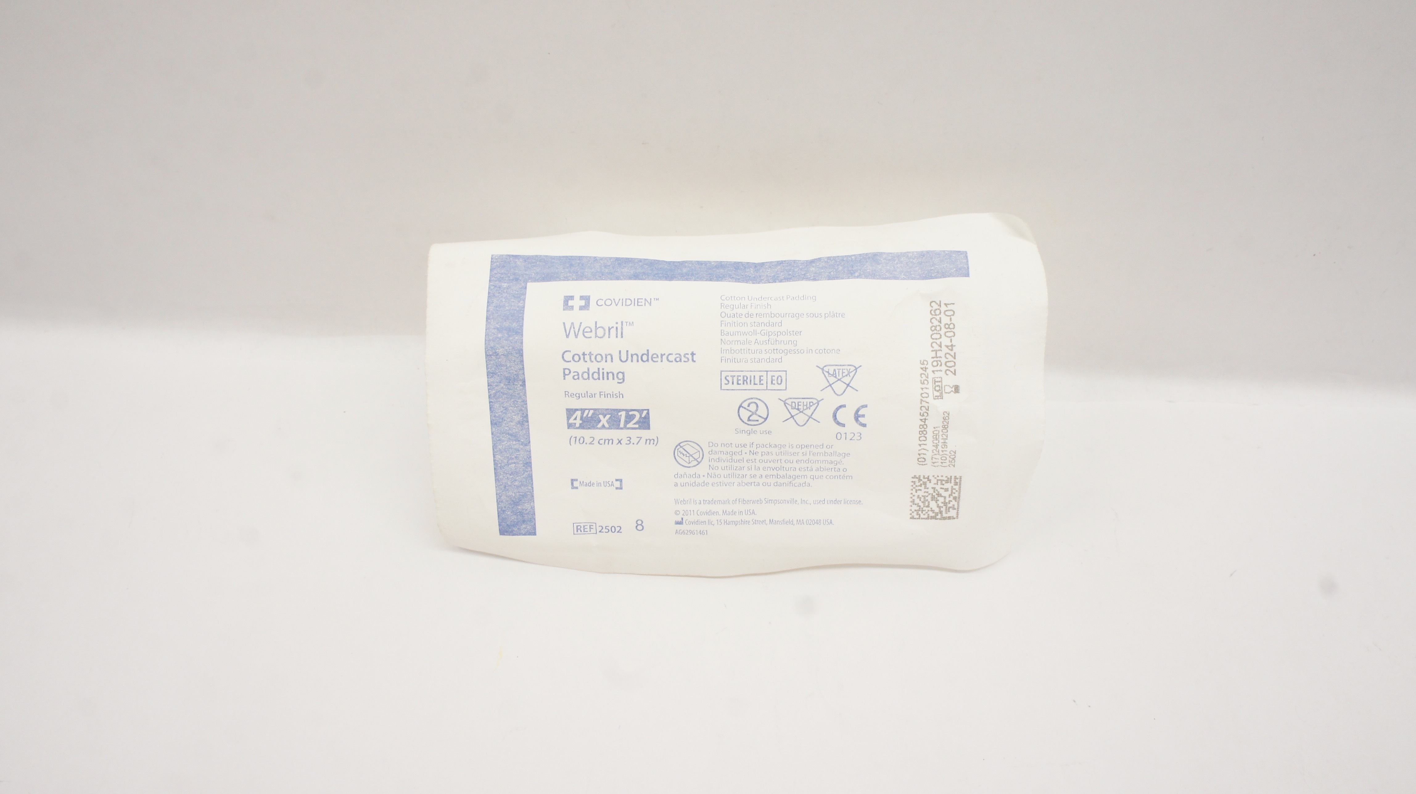 Covidien 2502 Webril Cotton Undercast Padding Regular Finish 4inch x 12 Ft.