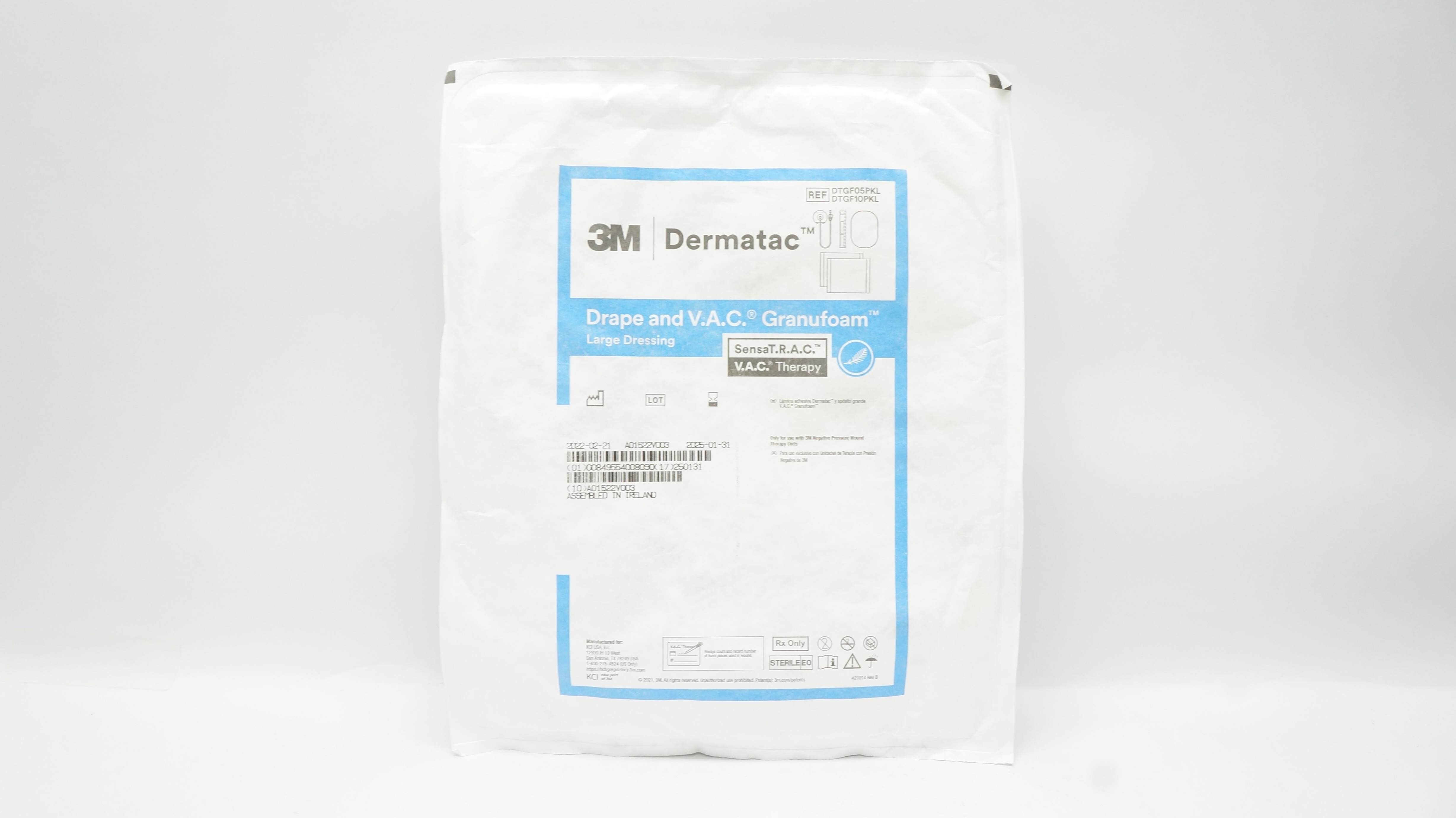 3M DTGF05PKL KCI V.A.C. Dermatac Drape, Granufoam Dressing, Large (x)