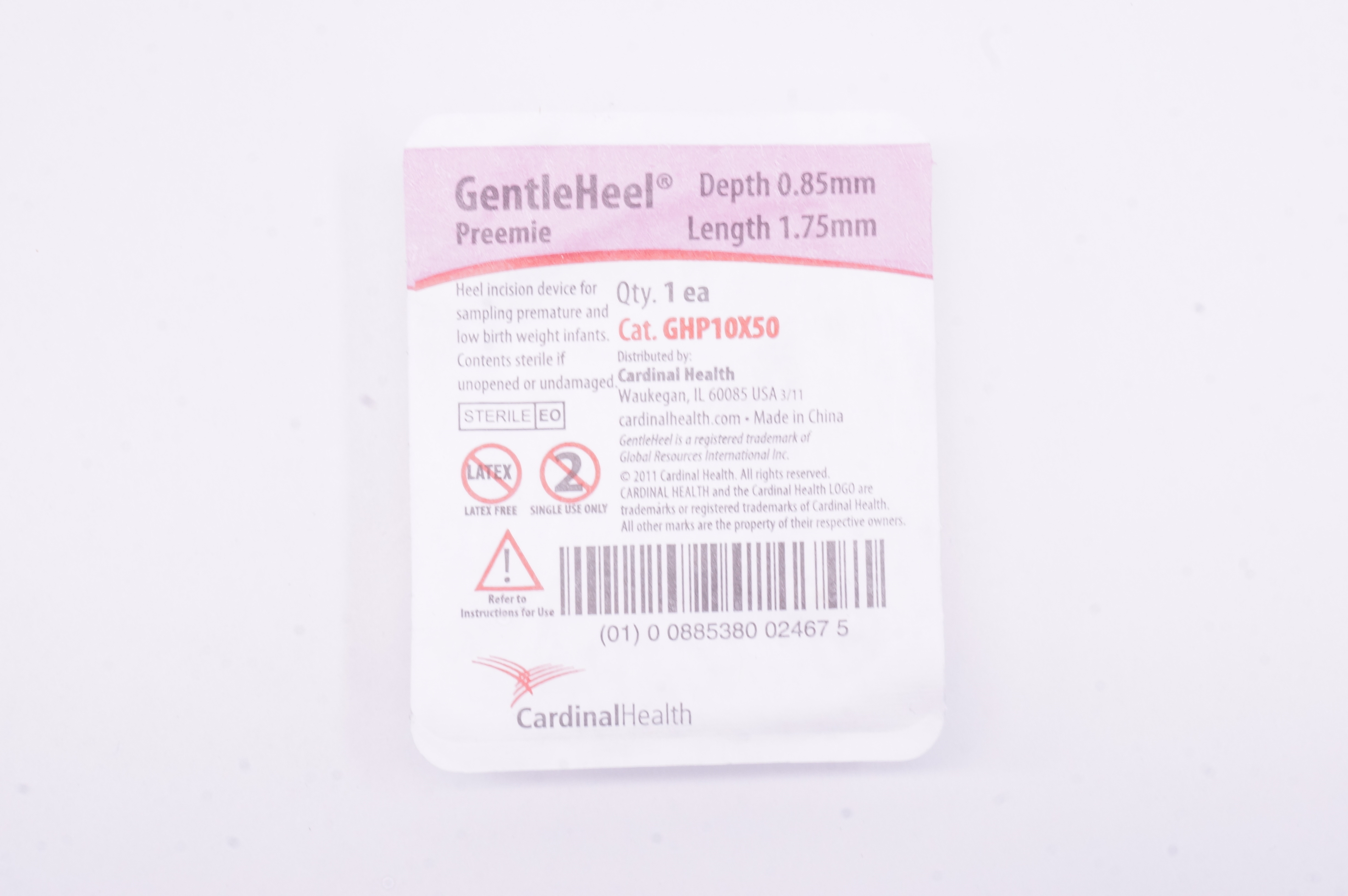Cardinal Health GHP10X50 Gentle Heel Preemie 0.85mm x 1.75mm