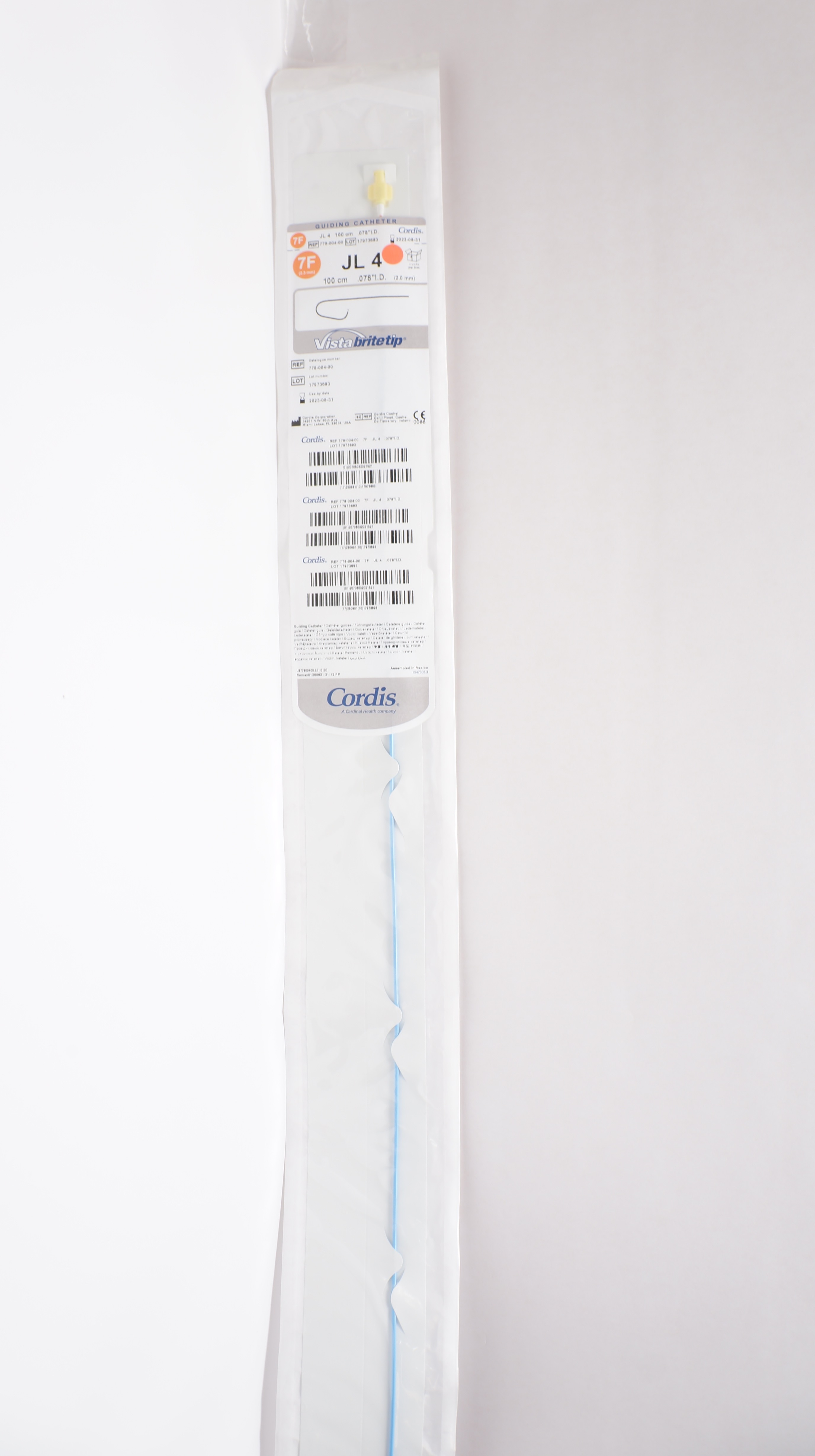 Cordis 778-004-00 VistaBritteTip JL 4 Guiding Cath. 7F x .078inch x 100cm (x)