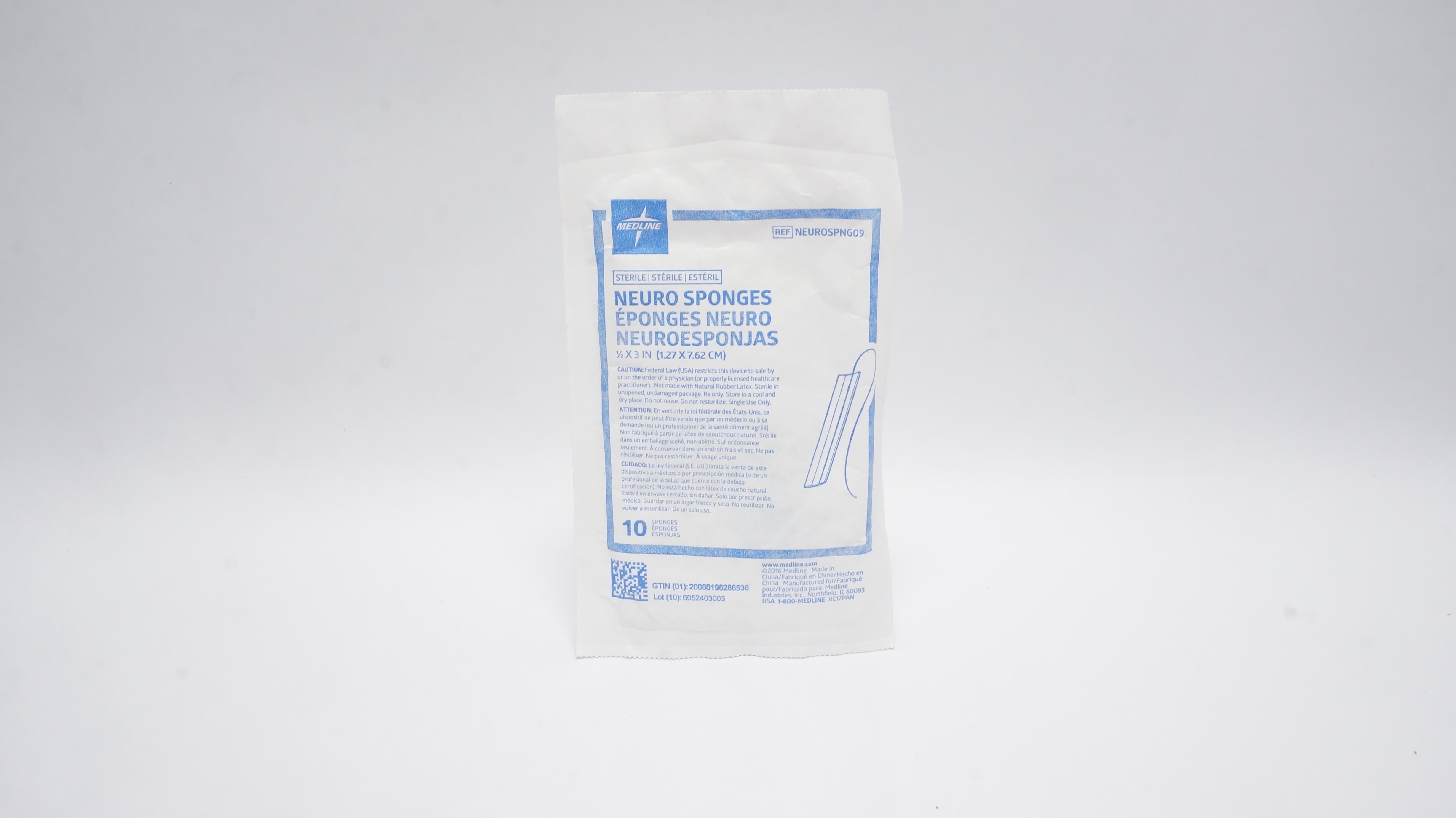 Medline NEUROSPNG09 Neuro Sponges 1/2 x 3inch - Pack of 10