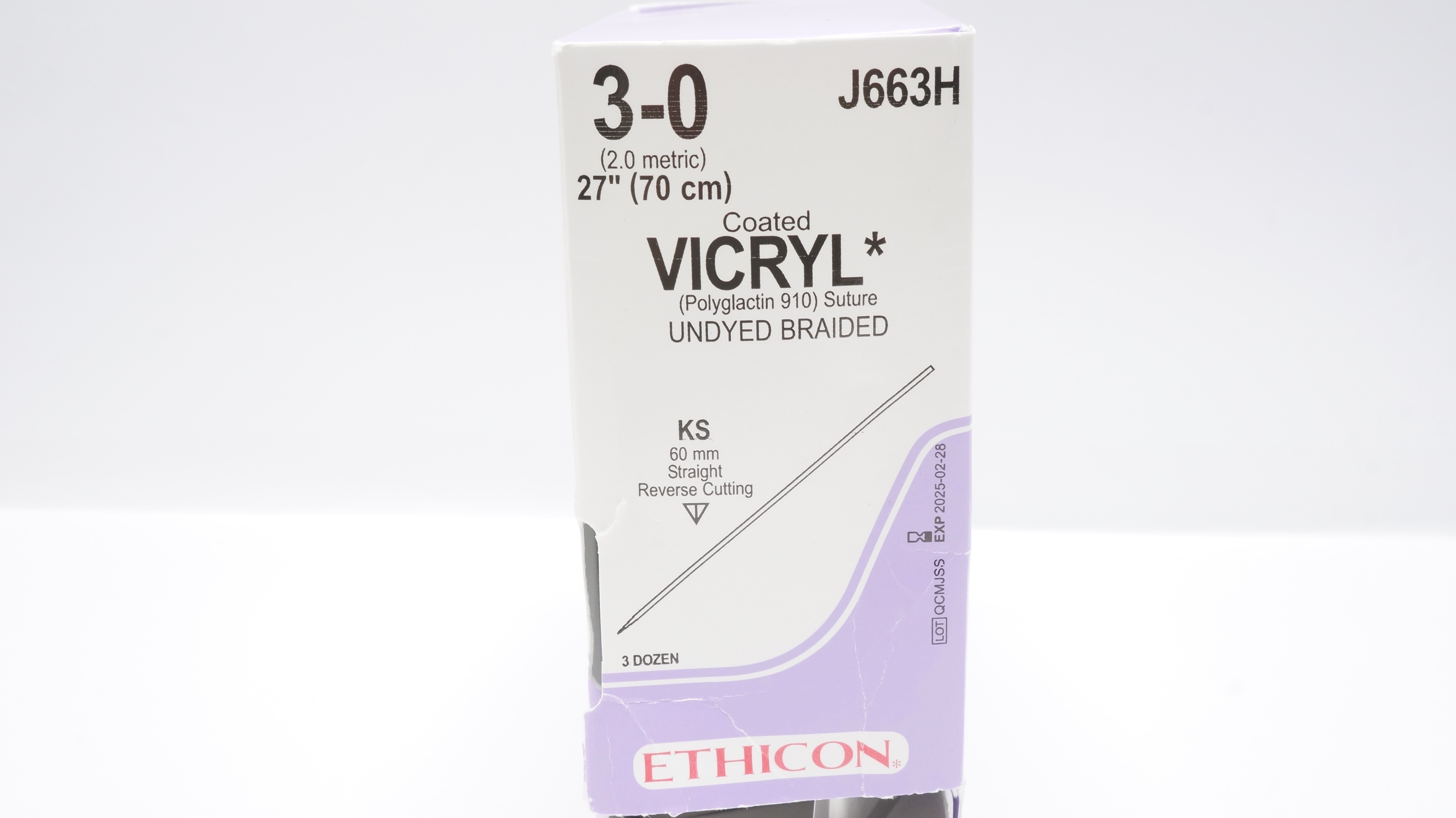 Ethicon J663H 3-0 VICRYL Stre KS 60mm Straight Reverse Cutting 27inch- Box of 26